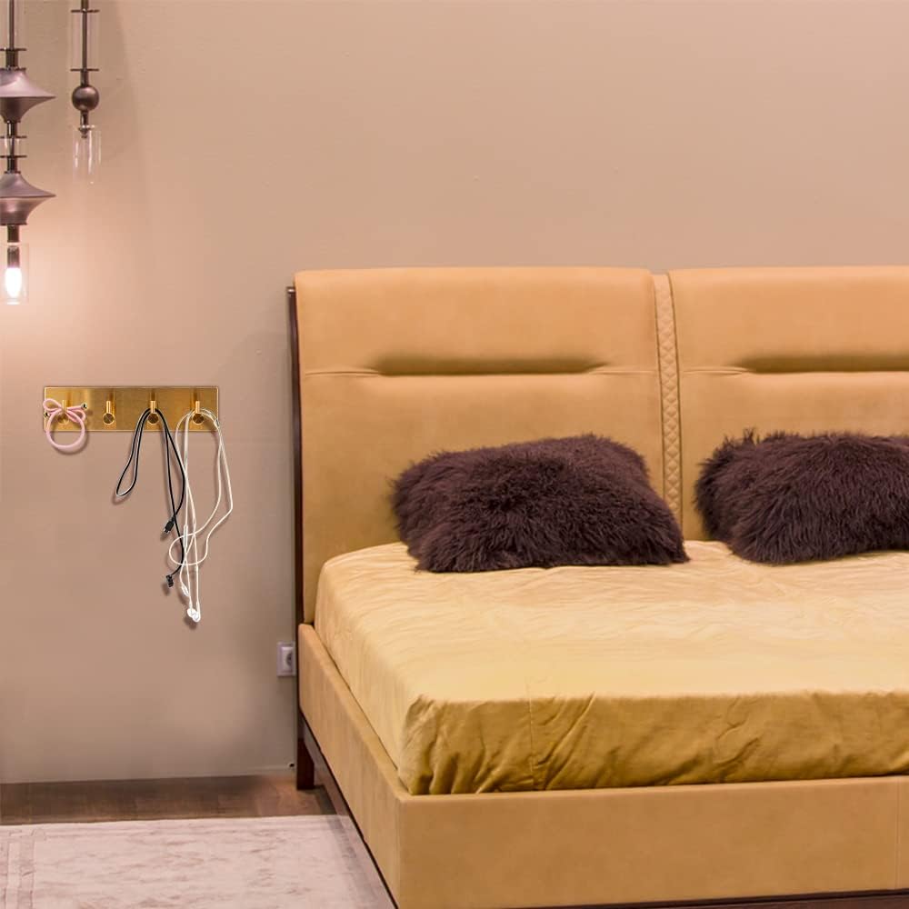 Key Holder for Christmas Wall Decorative, Adhesive Stainless Steel Key Hooks, Key Hanger Key Organizer Towel Hook Coat Hanger for Entryway Hallway Kitchen (Four Rows, Golden 1 PC)