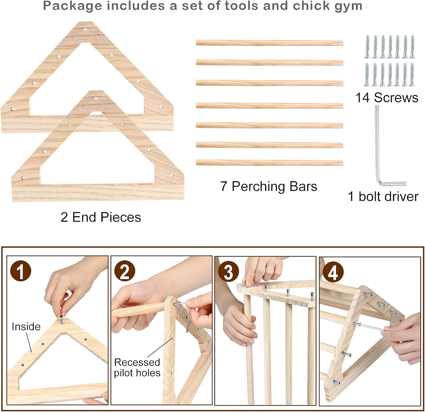 Wooden Chick Perch Stand, Pine Roosting Bar, Jungle Gym Perch Toys for Chicken Coop & Brooder, Bird Perch for Baby Chicks & Parrots (Large)