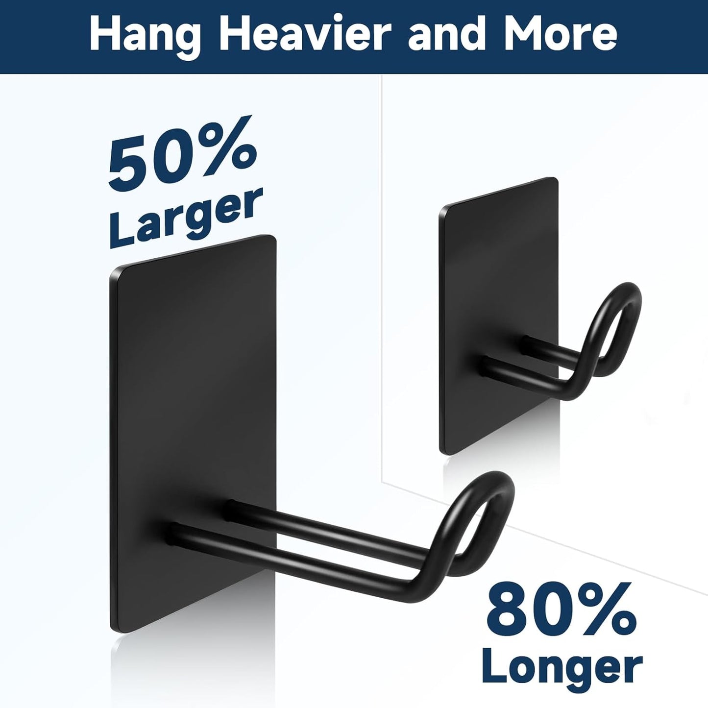 Self Adhesive Hooks Heavy Duty, Large Stainless Steel Towel Hooks, No Drill Sticky Hooks, Long Stick on Shower Wall Hooks for Hanging Hat Coat Key Headphone (Black(6Pcs))