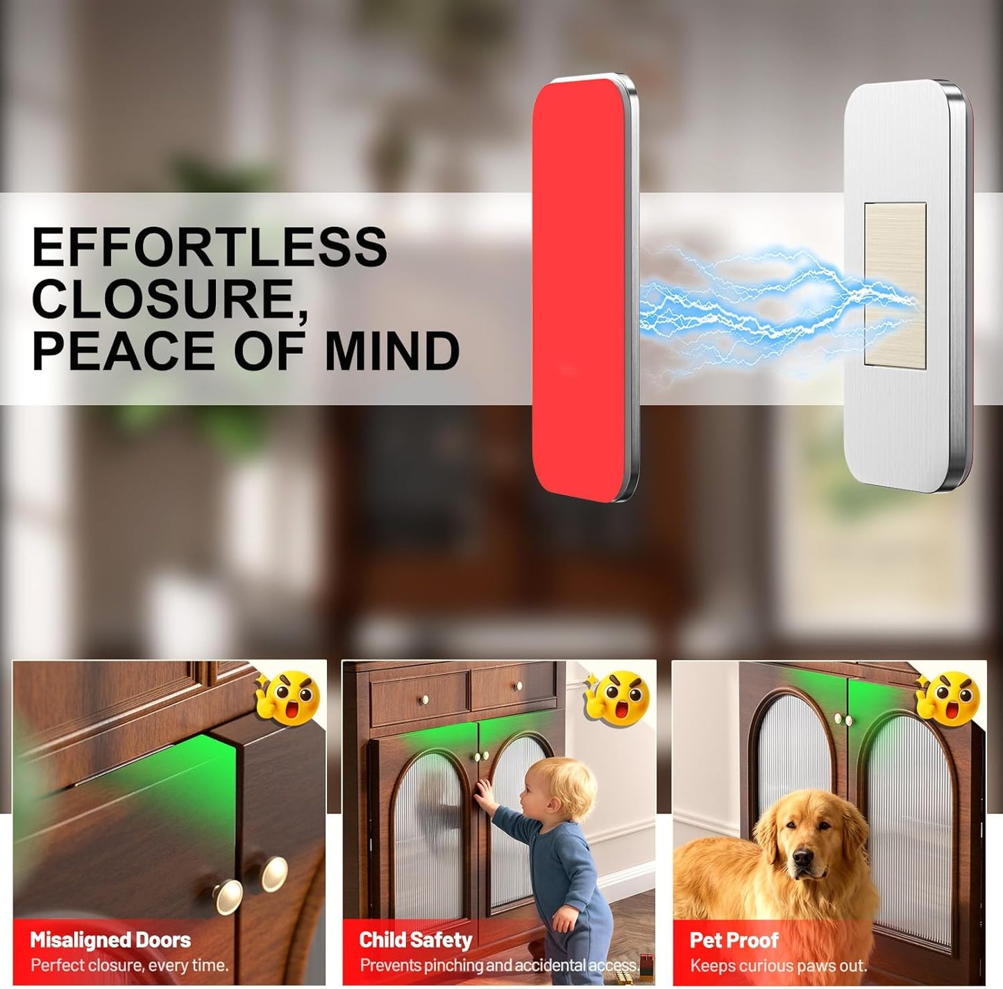 6-Pack No-Drill Invisible Magnetic Cabinet Catches, Stainless Steel with Strong Adhesive - for Kitchen, Bathroom & Closet Drawers