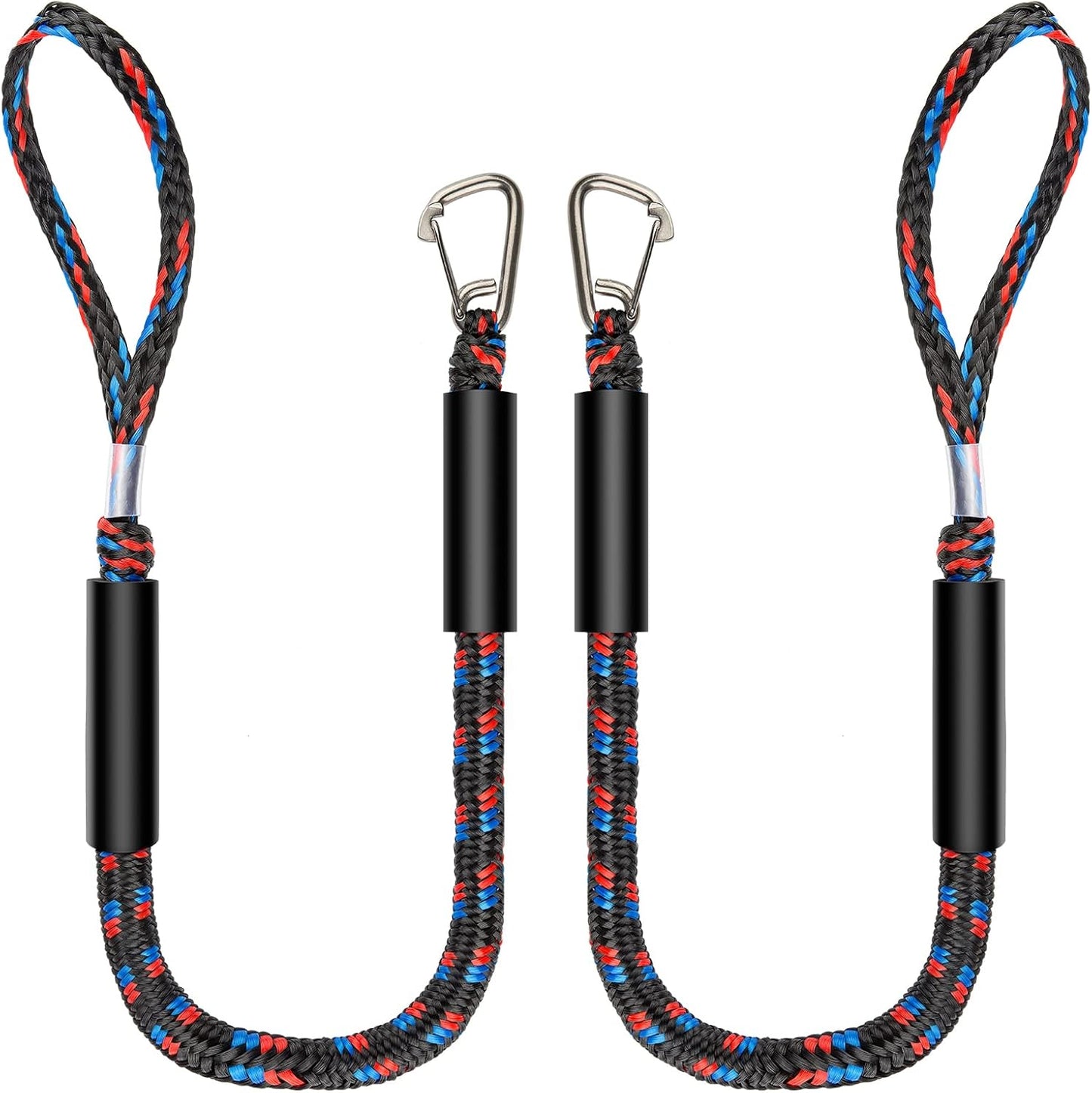 Boat Bungee Dock Lines with 316 Stainless Clips - Shock-Absorbing Jet Ski Dock Line, PWC Accessories, Boat Mooring Line/Tie Downs for Bass Boat, Fishing Pontoon, Dinghy - 4Feet