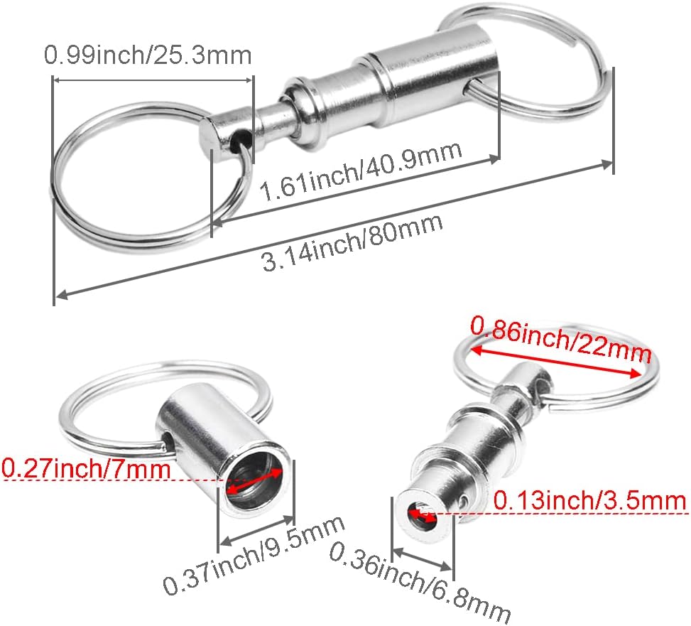 3 Pack Quick Release Detachable Keychain Dual Pull Apart Key Chain Spring Split Snap Separate Double Key Ring Lock Valet Keys Flashlights DIY Crafts Accessories