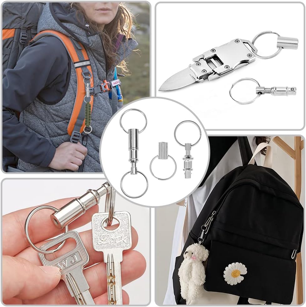 3 Pack Quick Release Detachable Keychain Dual Pull Apart Key Chain Spring Split Snap Separate Double Key Ring Lock Valet Keys Flashlights DIY Crafts Accessories