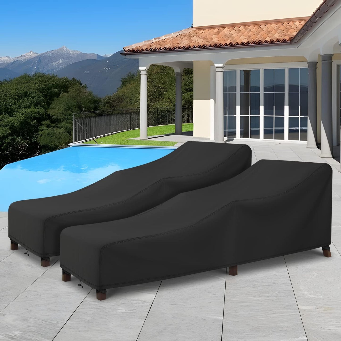 Patio Chaise Lounge Cover Water Resistant, 2 Pack of Pool Lounge Chair Covers for Outside Stackable Cushions and Outdoor Furniture, 80" x 30" x 26" H, Black