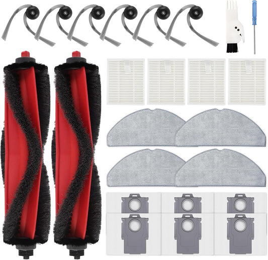 24PCS Replacement Parts Compatible with  Q7 M5+/ Q7 M5/Q7 L5/Q7 L5+, 2 Main Brushes, 6 Side Brushes, 4 HEPA Filters, 4 Mop Pads, 6 Dust Bags, 1 Cleaning Brush,1 Screwdriver Spare Parts