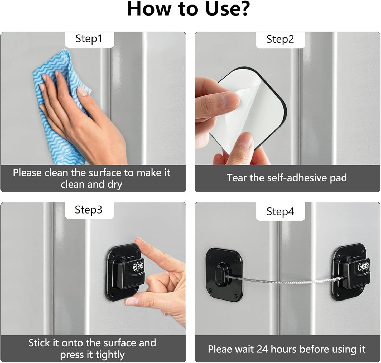 Refrigerator Lock, Heavy Duty Fridge Lock, Combination Lock for Refrigerator Cabinets, Drawers, Safety, Easy Install No Keys Needed (Black-2Pack)