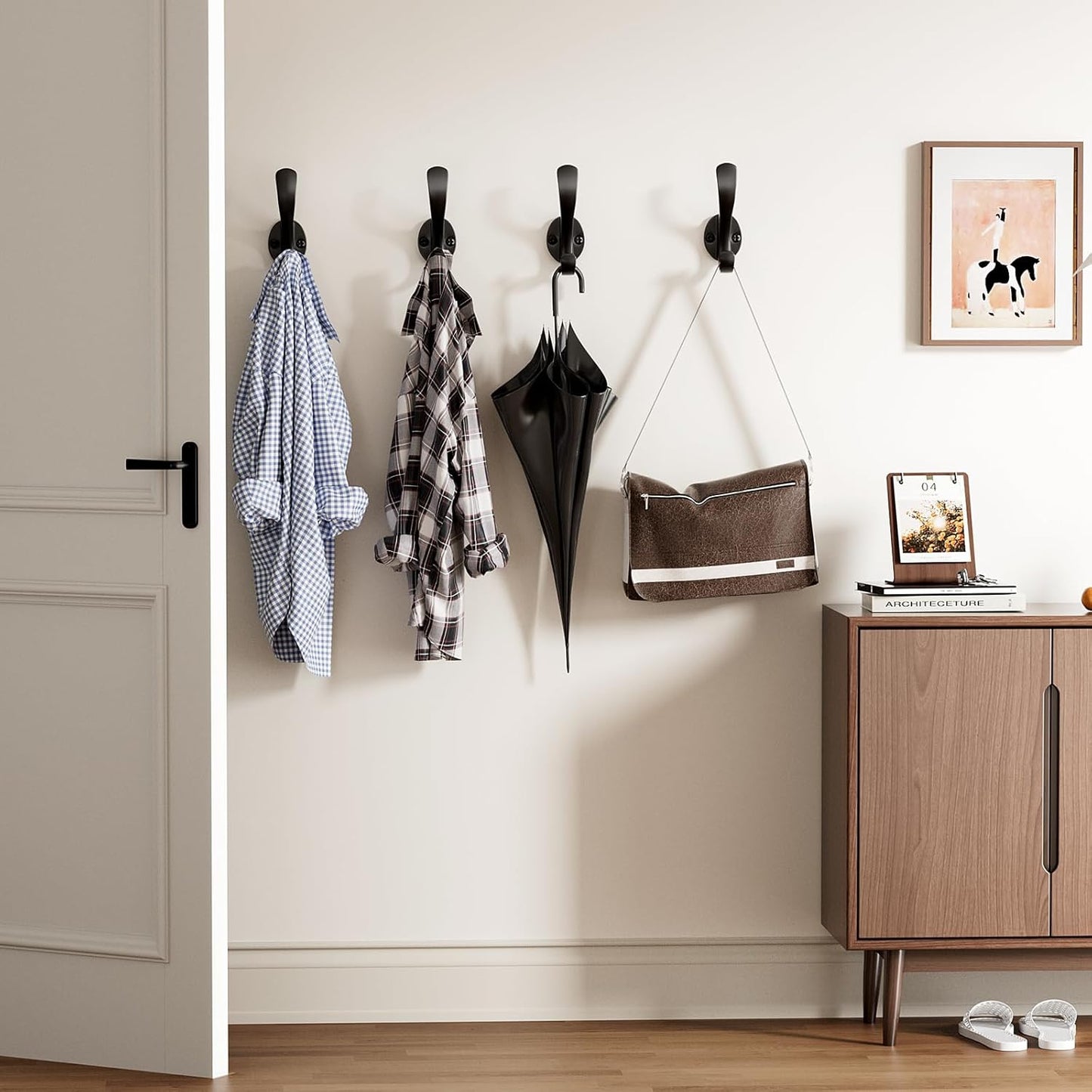 Coat Hooks Heavy Duty - Wall Mount Metal Towel Hooks Screw-in Wall Hooks for Hanging Hat, Towel, Key, Robe, Scarf, Bag, Cap (6 PCS Black)