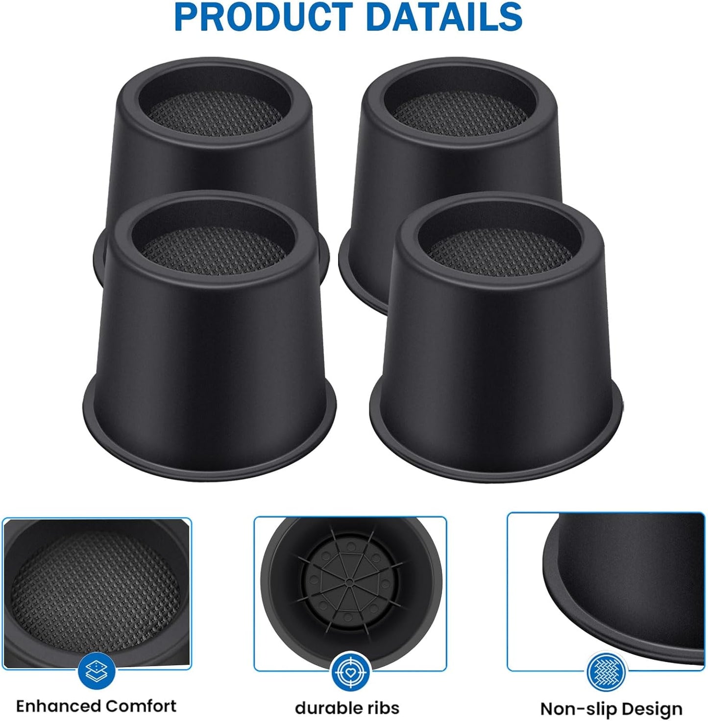 Bed Risers 4 Inch Heavy Duty, Round Furniture Risers for Bed Desk Table Sofa Couch，Bed Lifts Risers, Support up to 3300 Lbs(4 Pack Black)