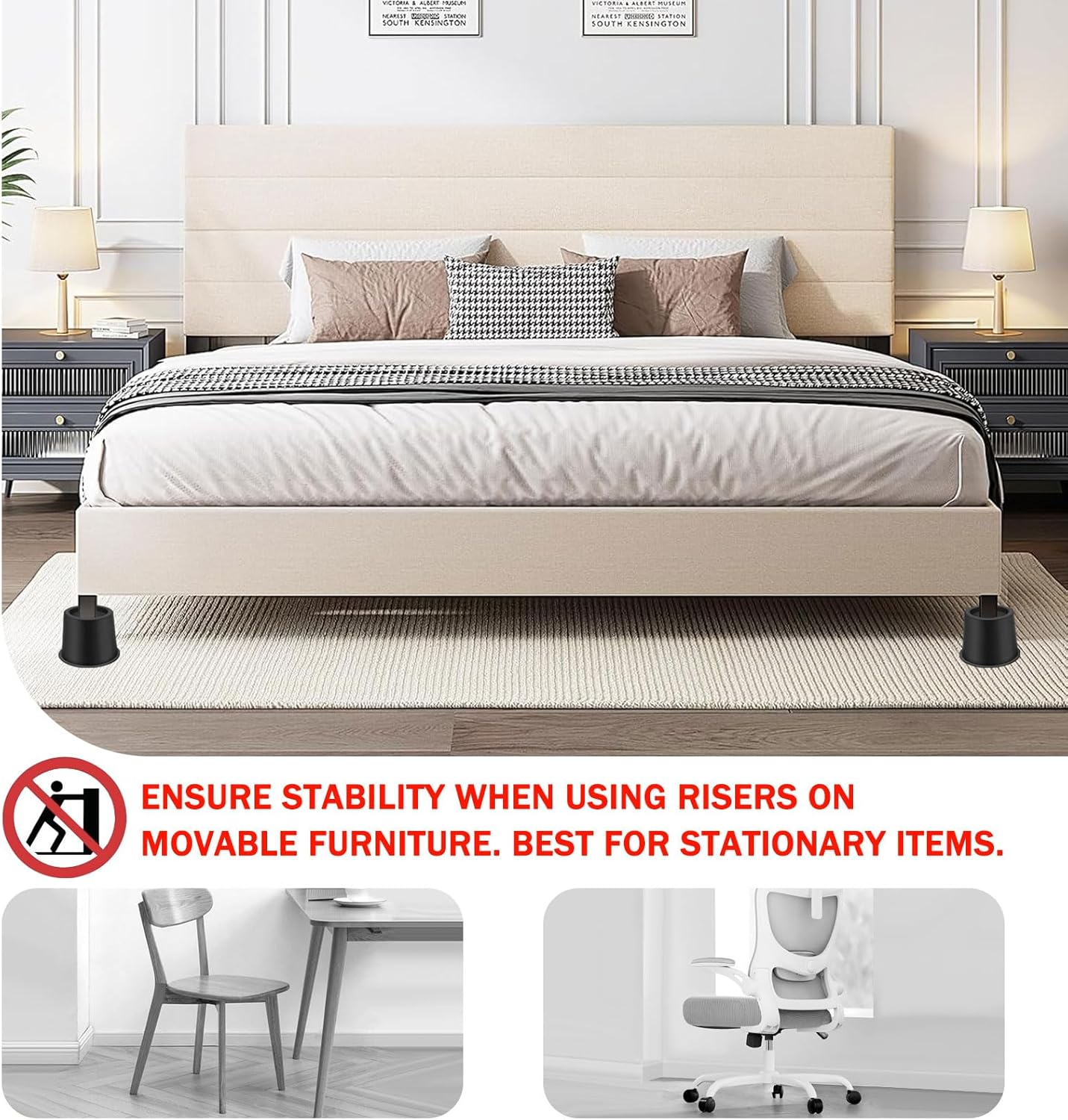 Bed Risers 4 Inch Heavy Duty, Round Furniture Risers for Bed Desk Table Sofa Couch，Bed Lifts Risers, Support up to 3300 Lbs(4 Pack Black)