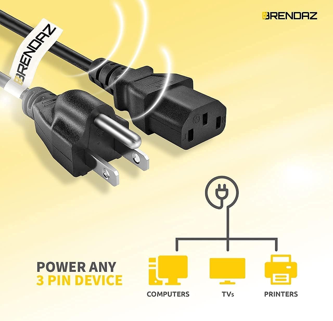 Universal PC Power Cord - 3 Prong AC Power Cable Replacement for Computer, Monitor, Scanner, Printer - IEC 320 C13 to NEMA 5-15P, 18awg, 125V 10 Amp (6-FEET)