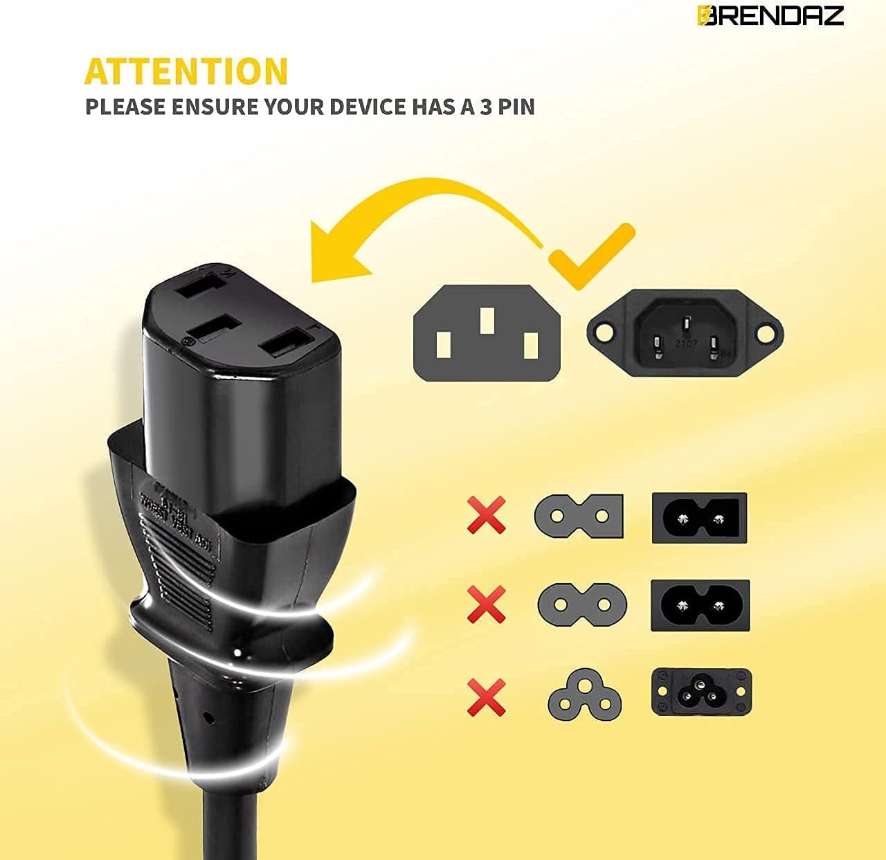 Universal PC Power Cord - 3 Prong AC Power Cable Replacement for Computer, Monitor, Scanner, Printer - IEC 320 C13 to NEMA 5-15P, 18awg, 125V 10 Amp (6-FEET)