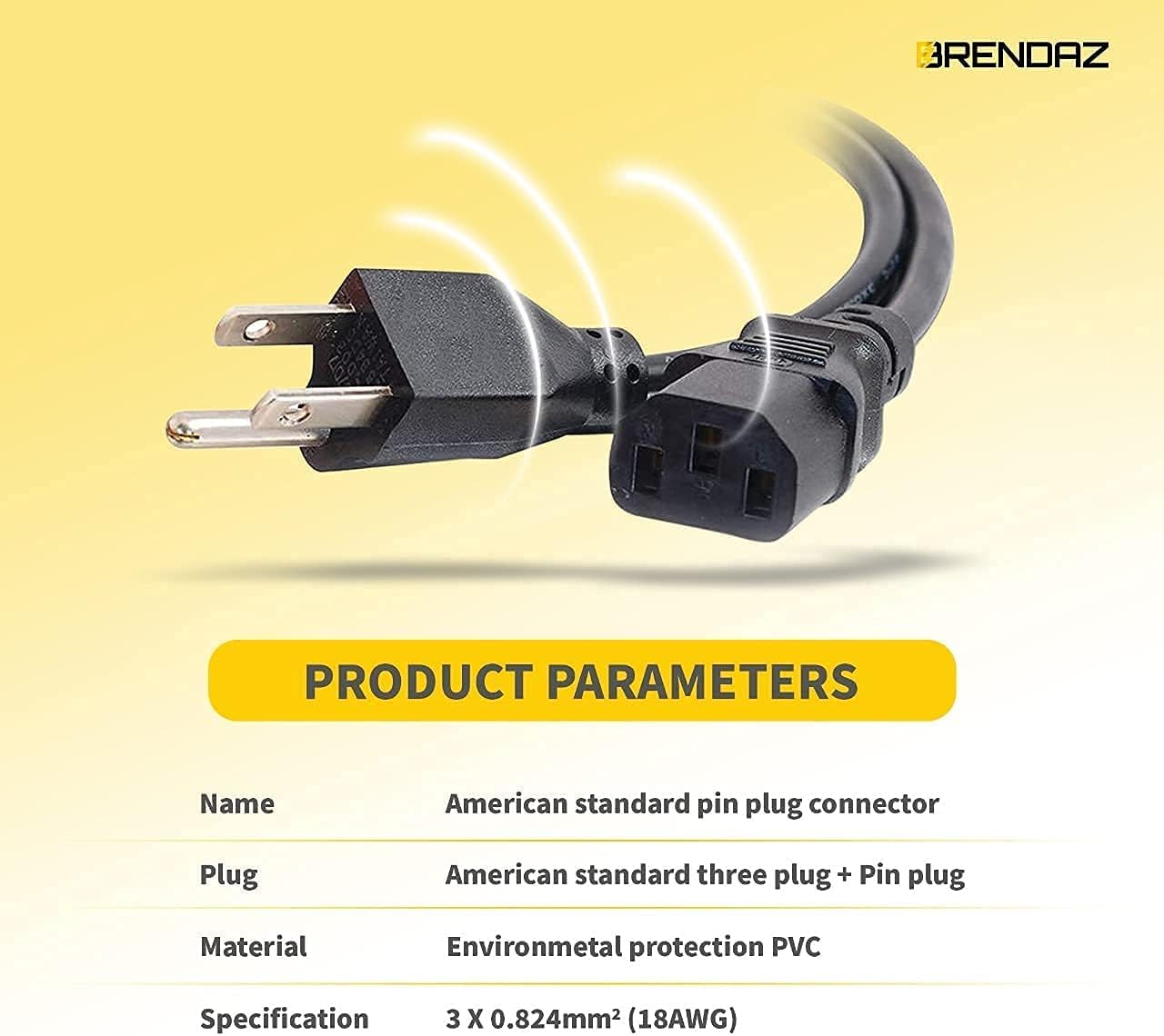 Universal PC Power Cord - 3 Prong AC Power Cable Replacement for Computer, Monitor, Scanner, Printer - IEC 320 C13 to NEMA 5-15P, 18awg, 125V 10 Amp (6-FEET)