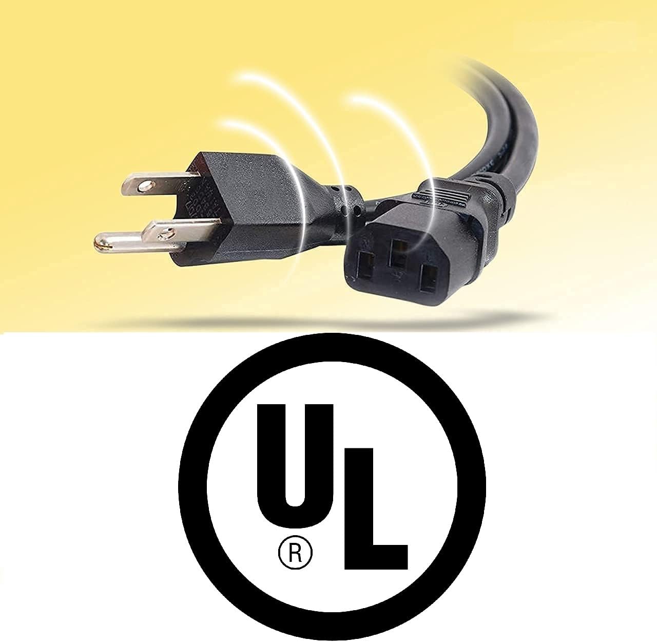 Universal PC Power Cord - 3 Prong AC Power Cable Replacement for Computer, Monitor, Scanner, Printer - IEC 320 C13 to NEMA 5-15P, 18awg, 125V 10 Amp (6-FEET)
