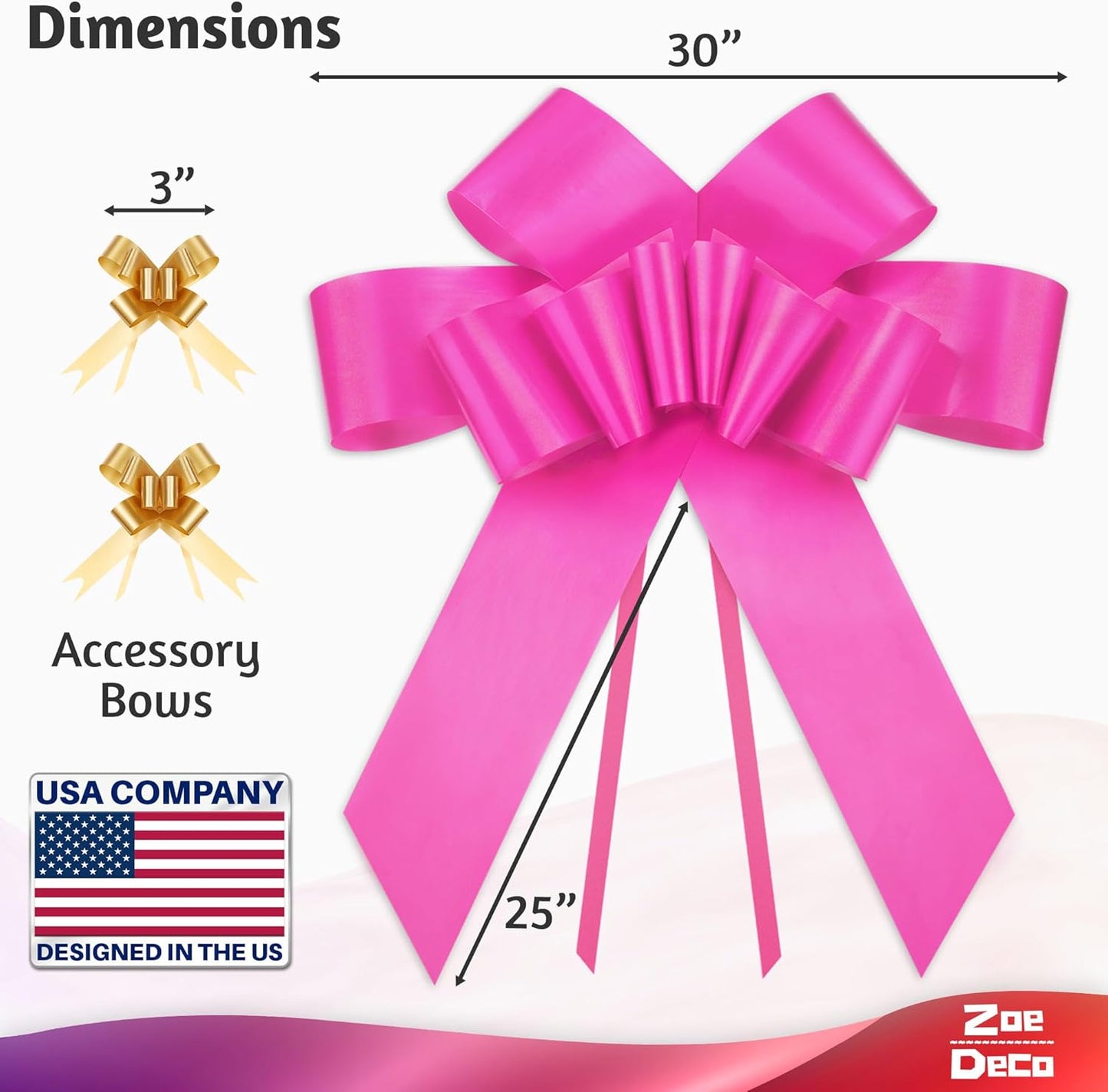- Big Car Bow - Pink, 30 Inch - Giant Car Bow w/ 2 Gold Accessory Bows for Birthday, Christmas, Wedding Reception, Surprise Party - Large Gift Wrapping for Huge Present