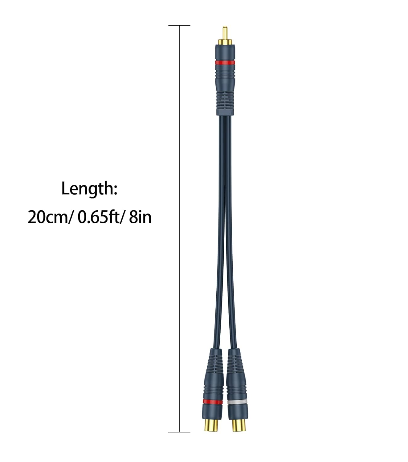 RCA Splitter 1 Male 2 Female 2 Pack, RCA Y Splitter Cable Audio Video Adapter Extension Cord 0.2m/8inch for Subwoofer Speakers