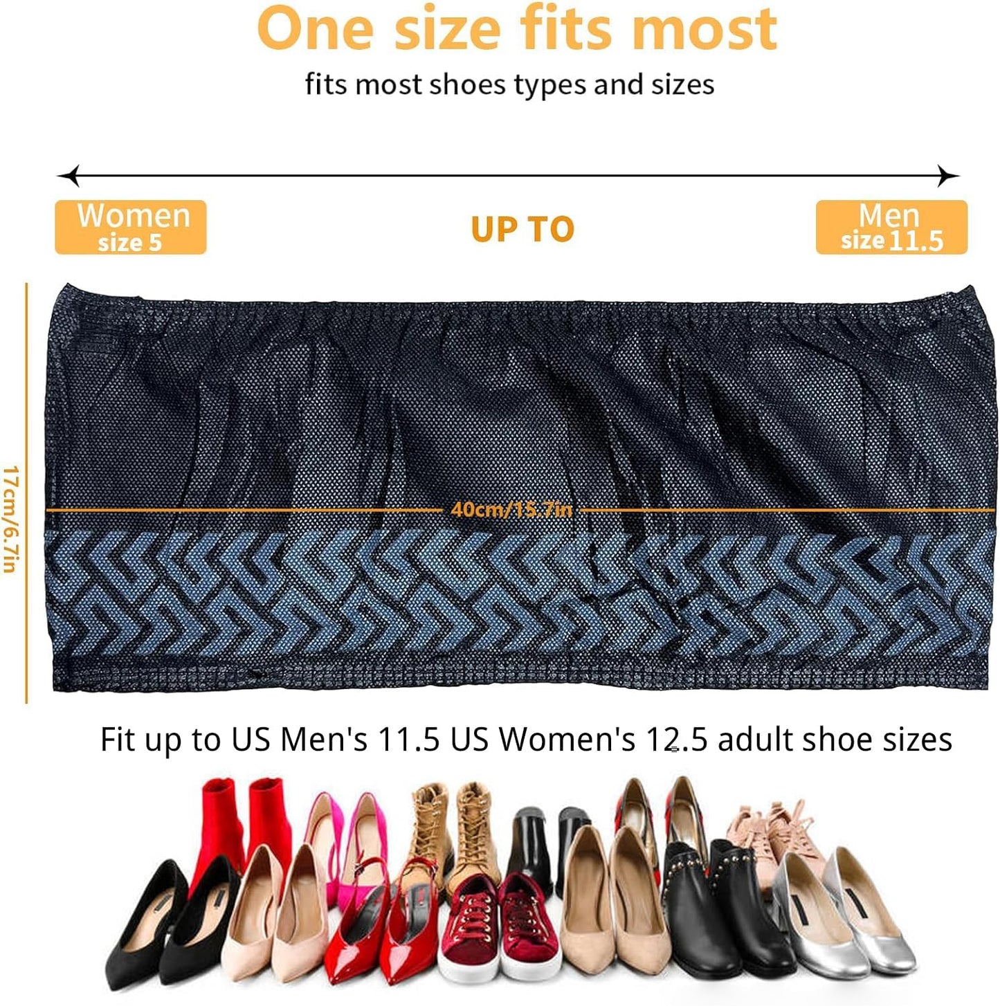 Shoe Covers Disposable 50 Pack (25 Pairs) - Durable, Non-Slip, Water Resistant, and Recyclable Boot Covers for Indoor and Outdoor Use - One Size Fits Most (Non-woven-Black)