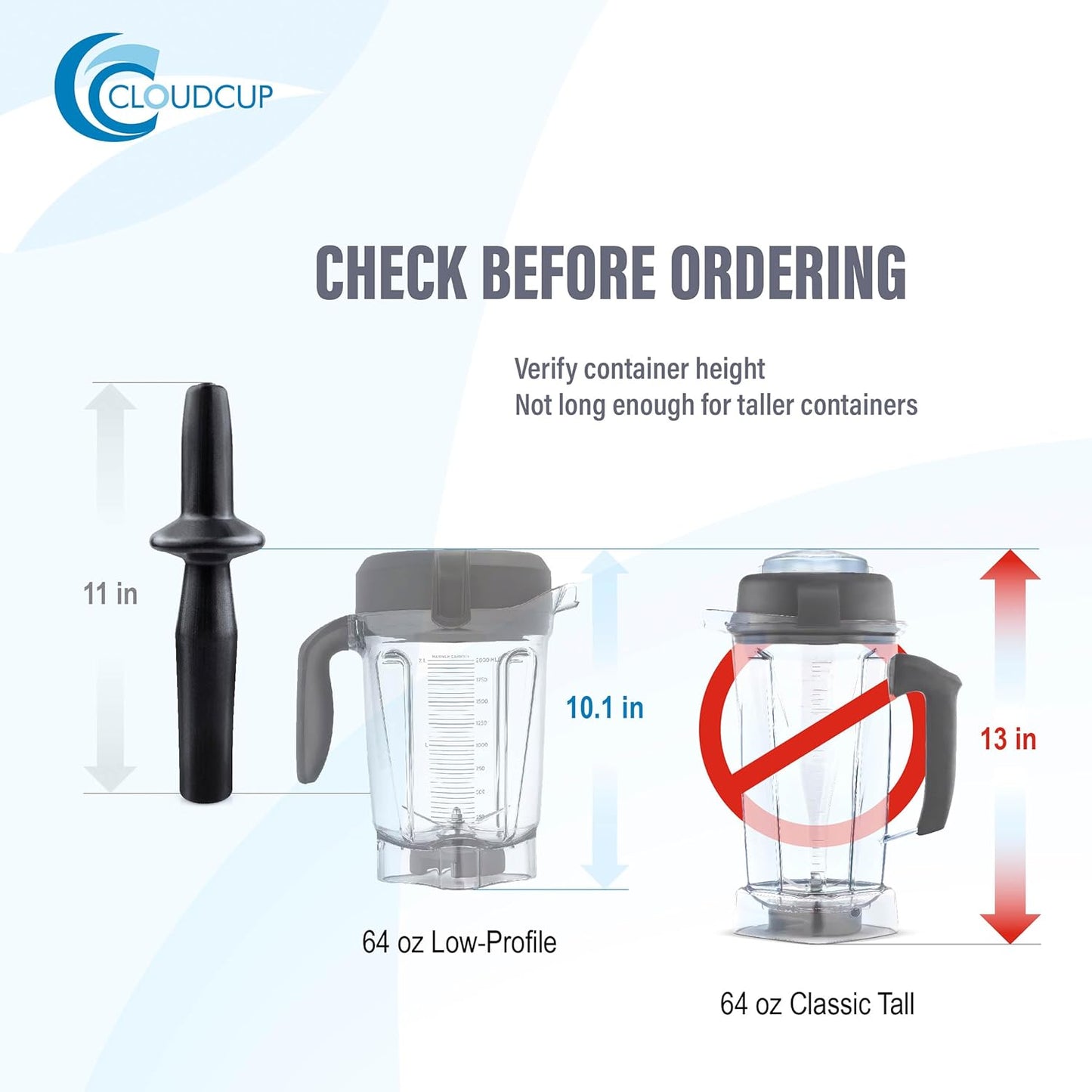 Plunger Replacement Blender Parts for Vitamix Tamper Low Profile Professional Series Pro 750 5300 7500 Blender Parts Accessories, Low Profile Container 64 Oz, 40 Oz