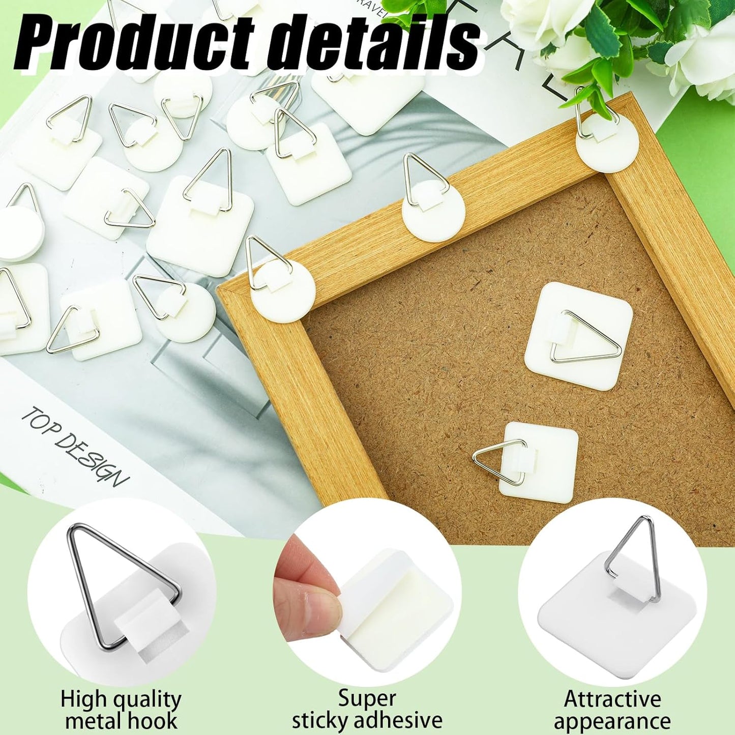 45 Pcs Adhesive Picture Hanger Foamboard Picture Hanging Hooks Without Nails Plastic Sticky Photo Hooks for Home Wall Art Photo Frame Bathroom Closet (Round,Square)