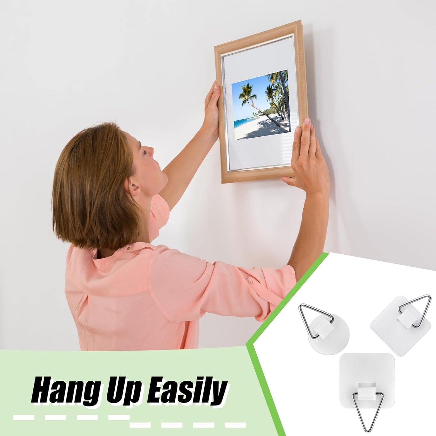 45 Pcs Adhesive Picture Hanger Foamboard Picture Hanging Hooks Without Nails Plastic Sticky Photo Hooks for Home Wall Art Photo Frame Bathroom Closet (Round,Square)