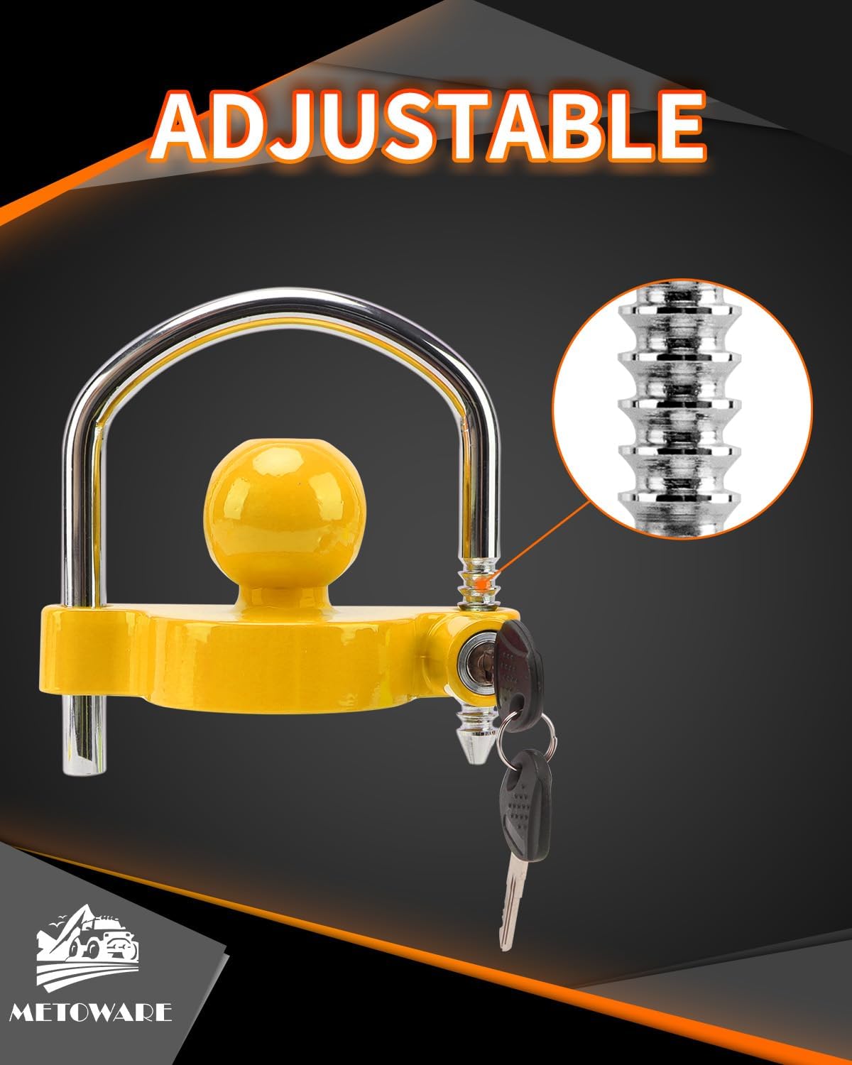 Trailer Coupler Lock Universal Adjustable Heavy-Duty Steel Trailer Hitch Lock, Anti Theft Trailer Ball Lock Towing Lock for Towing Trailer Security Fits 1-7/8",2”, 2-5/16" Coupler Yellow