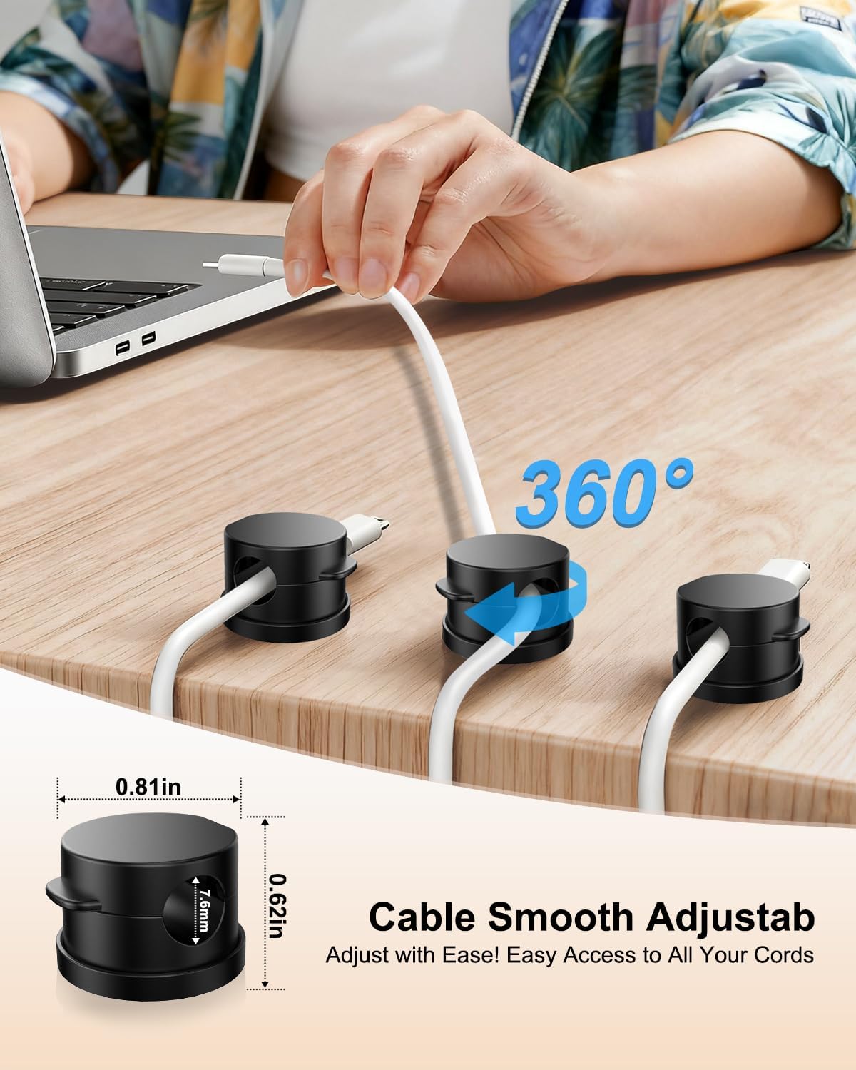 12 Pack 360° Rotatable Spring Cable Clips[1s Lock], Adhesive Cord Holder for Nightstand, Phone Charger Cord Holder for Desk Home Office Car Game Station