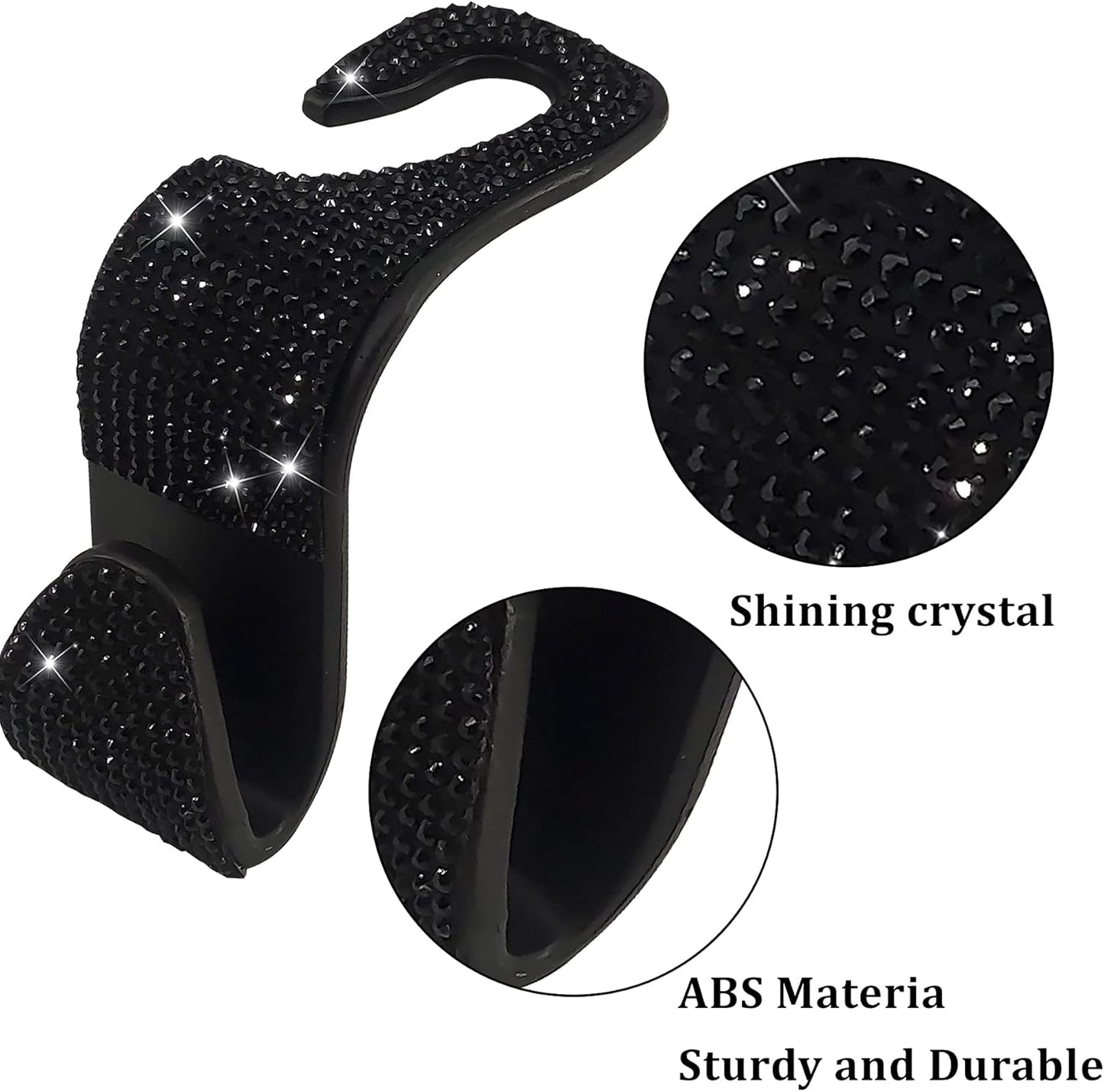 2 Pack Car Hooks, 2021 New Bling Rhinestones Crystal Hooks Car Decorations Auto Seat Back Organizers Strong and Durable Backseat Hanger Storage Universal for SUV Truck Vehicle (Black)