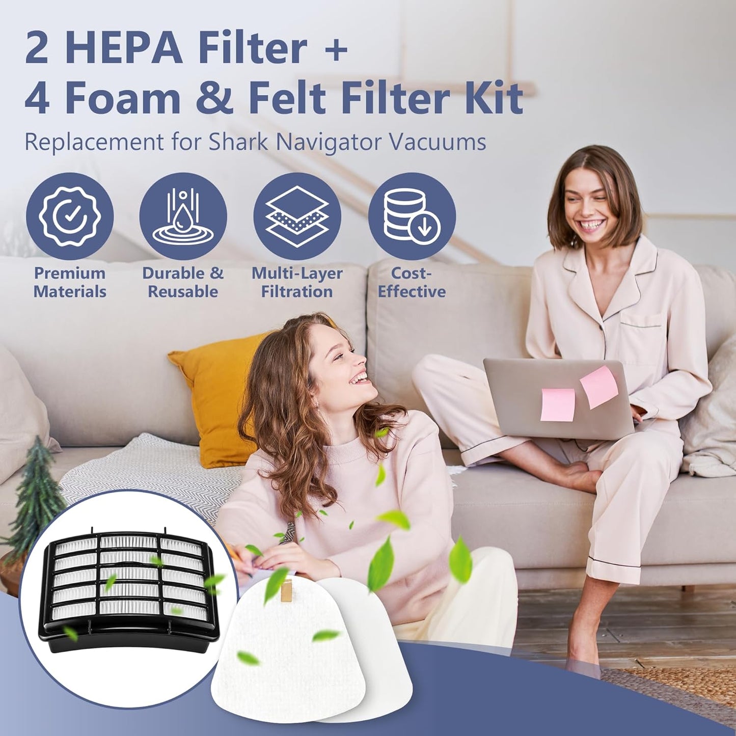 2 HEPA + 4 Foam & Felt Filters Compatible with Shark Navigator Lift-Away Deluex NV350, NV351, NV352, NV355, NV356E, NV357, NV360, NV370, NV391, UV440, UV490, UV540, Part # XFF350 & XHF350