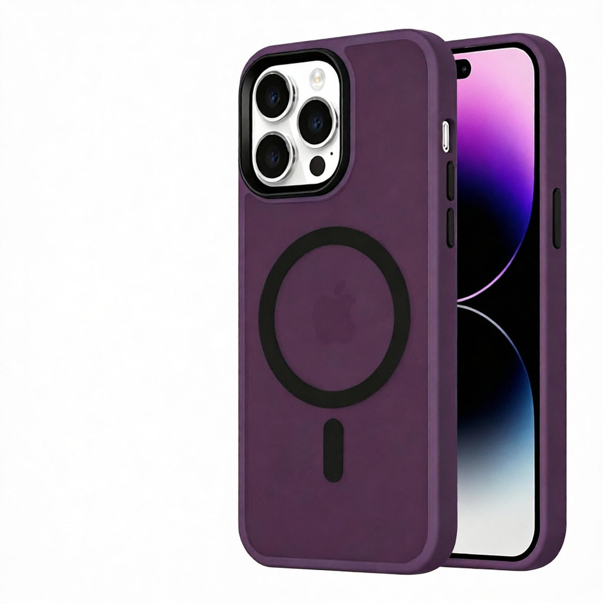 Matte Sandblasted Anti-Drop Phone Case - Soft Silicone Skin Feel Cover for iPhone - Shockproof Protective Case with Camera Protection - Plum for iPhone 14 Pro
