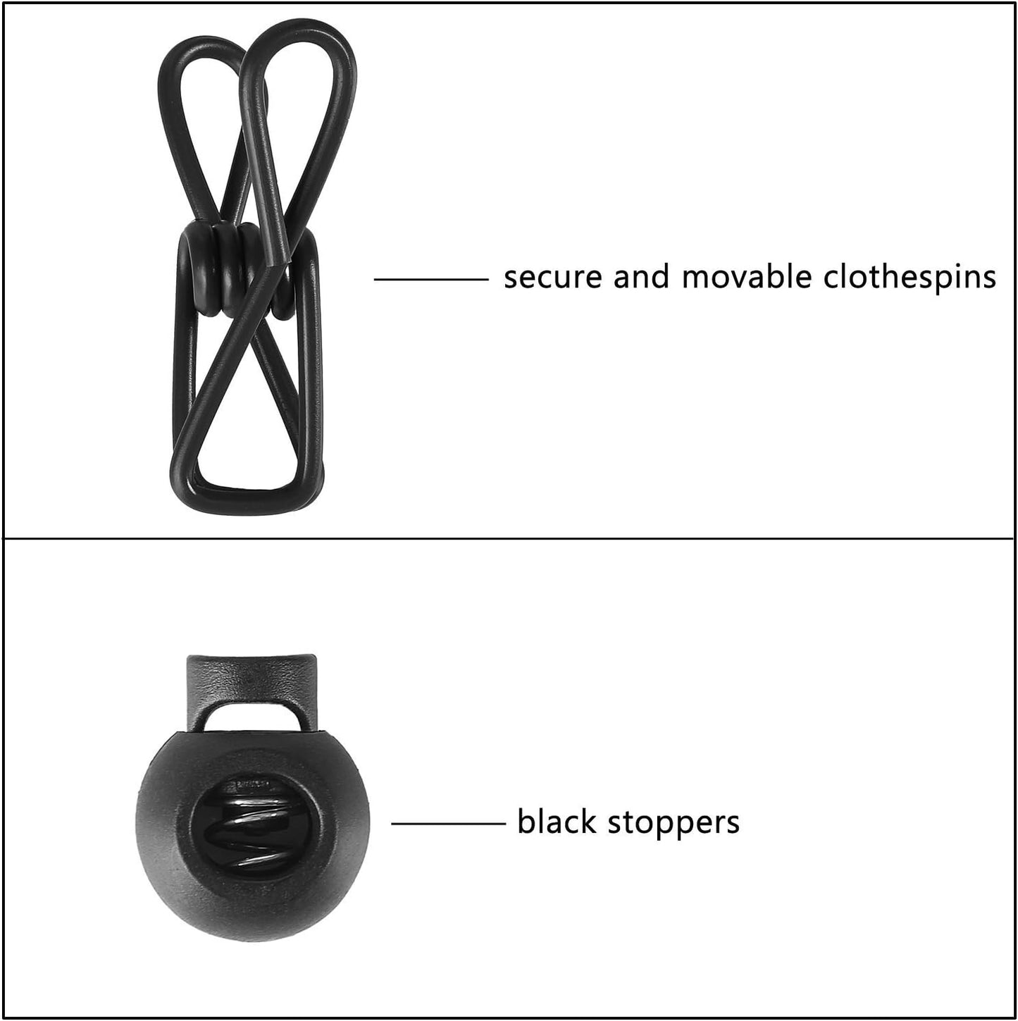 Portable Travel Clothesline, Adjustable Elastic Camping Retractable Clothesline with 12pcs Clips for Outdoor and Indoor Use (Black) Black