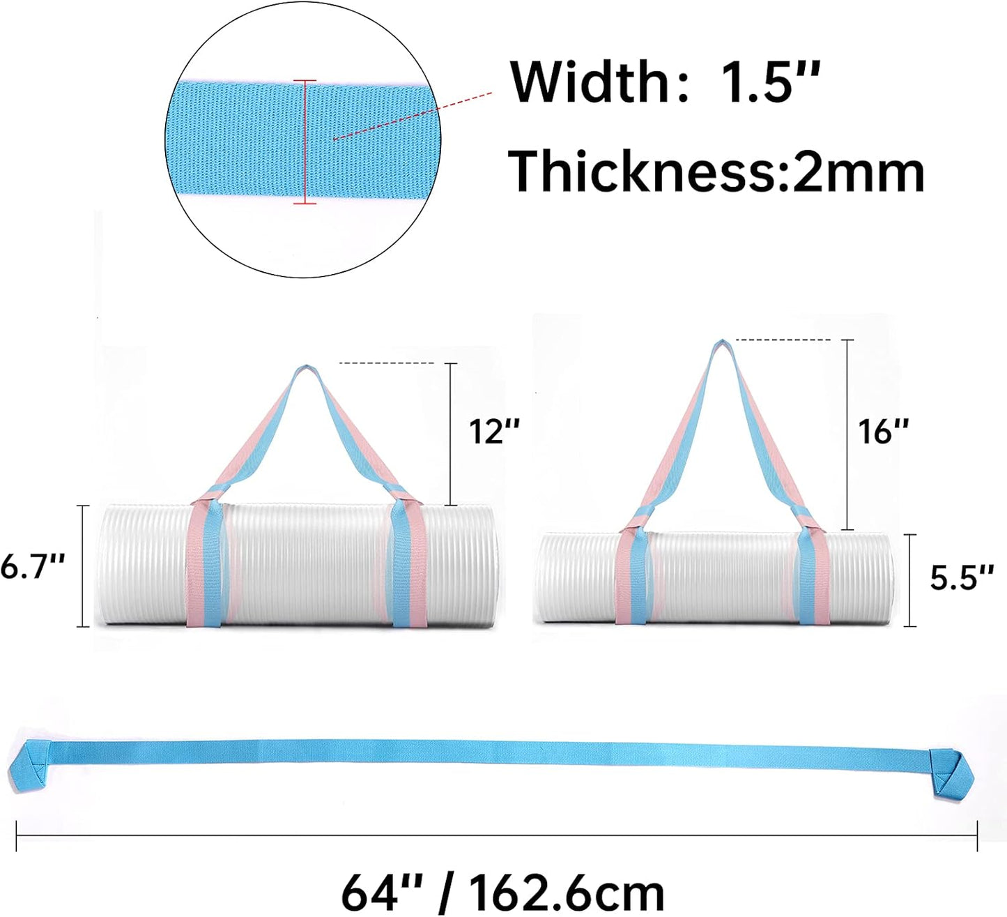 2 Packs Yoga Mat Strap for Carrying, Carrier, Adjustable Sling Exercise Black + Turquoise