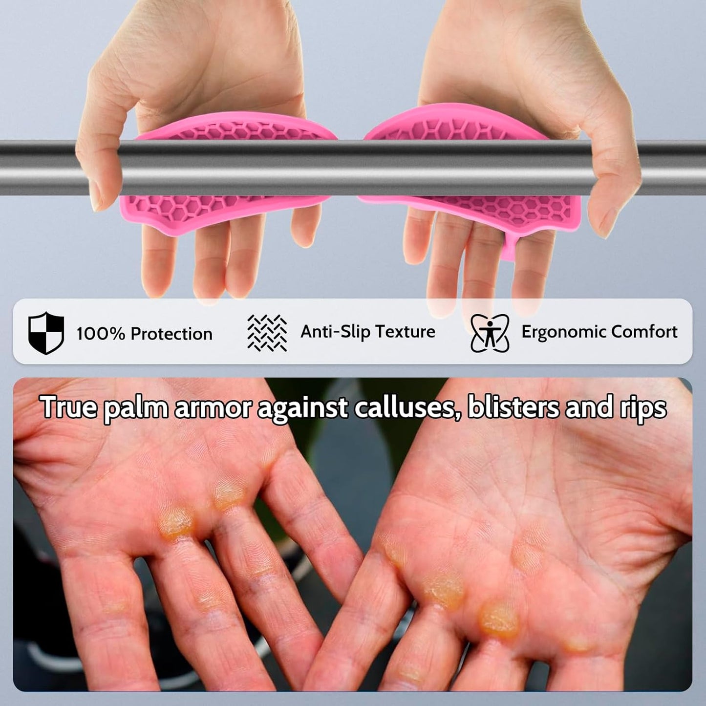 Weight Lifting Grips - Rubber Anti-Slip Workout Grips, Ergonomics Hand Protector Gloves for Gym Training and Exercise, Dumbbell, Bar Pad, Pull Up Men Women, No Sweaty (Red)