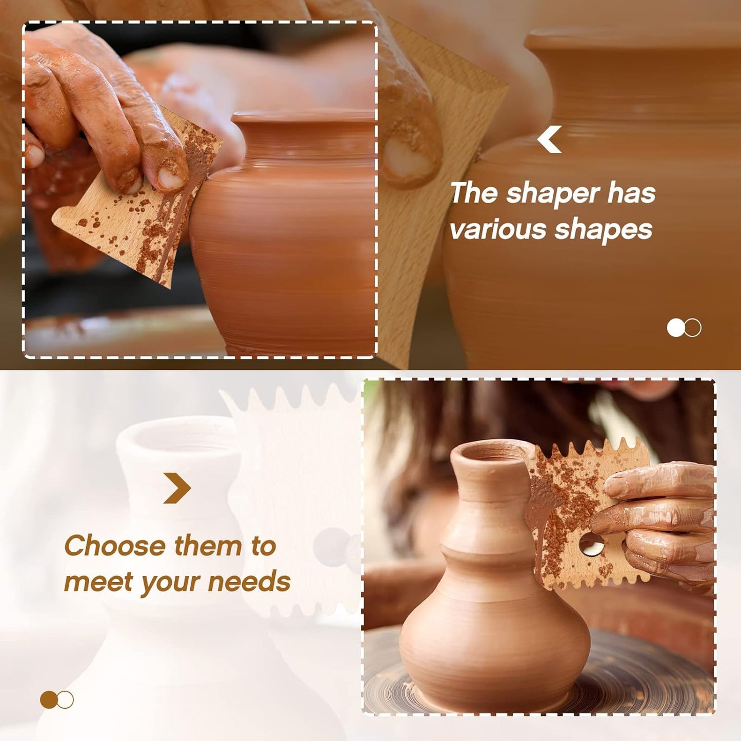 7 Pcs Pottery Tools Foot Shaper Trimming Profile Rib Bundle for Ceramics Carving Clay Molds Texture Ribs Ceramics, Beech Wood (Stylish Style,Wood Color) Color Stylish Style