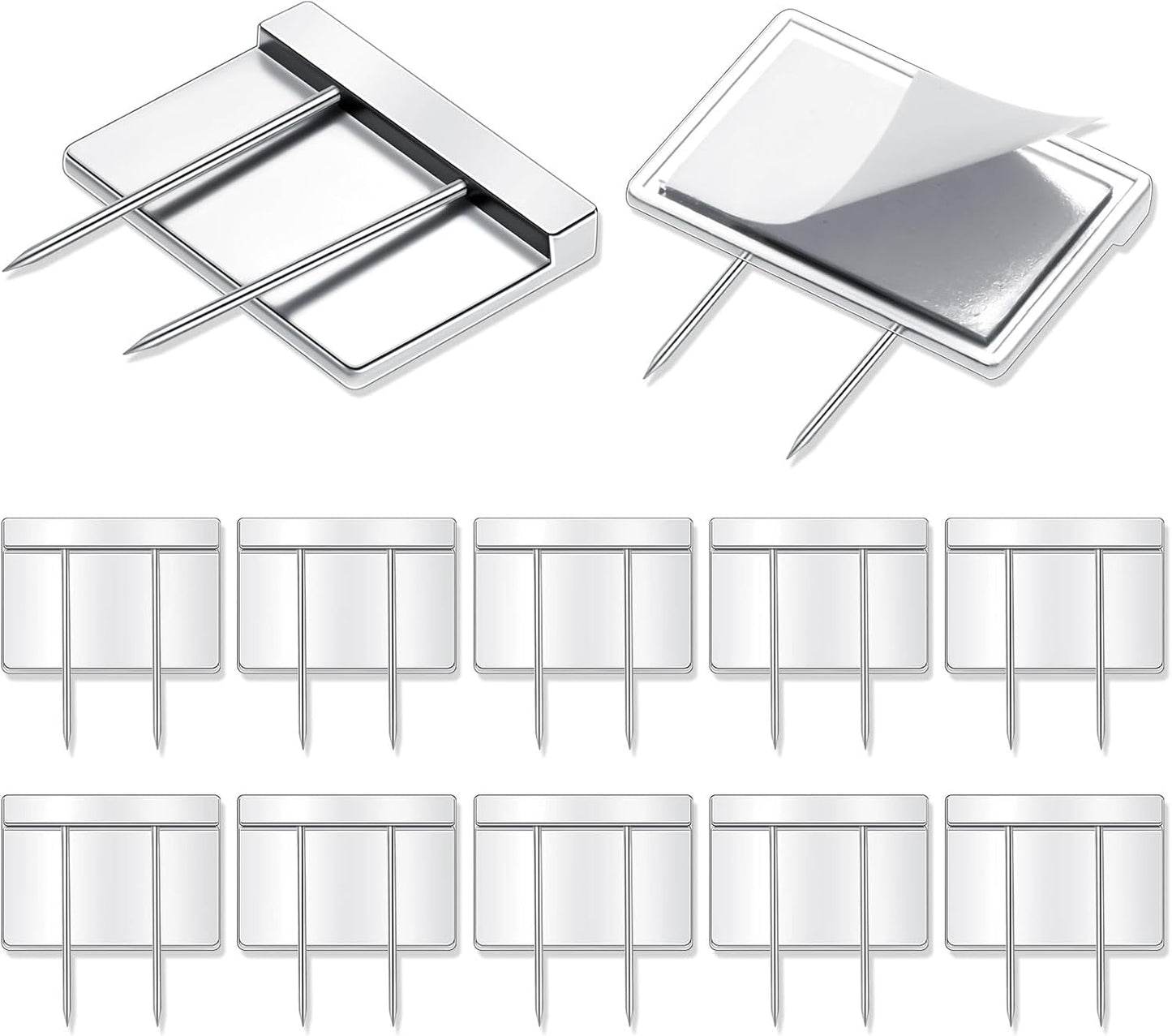 10 Pcs Silver Cubicle Pins Partition Long Push Fabric Clips Name Plate Holders for Office Furniture Corkboard Mounting