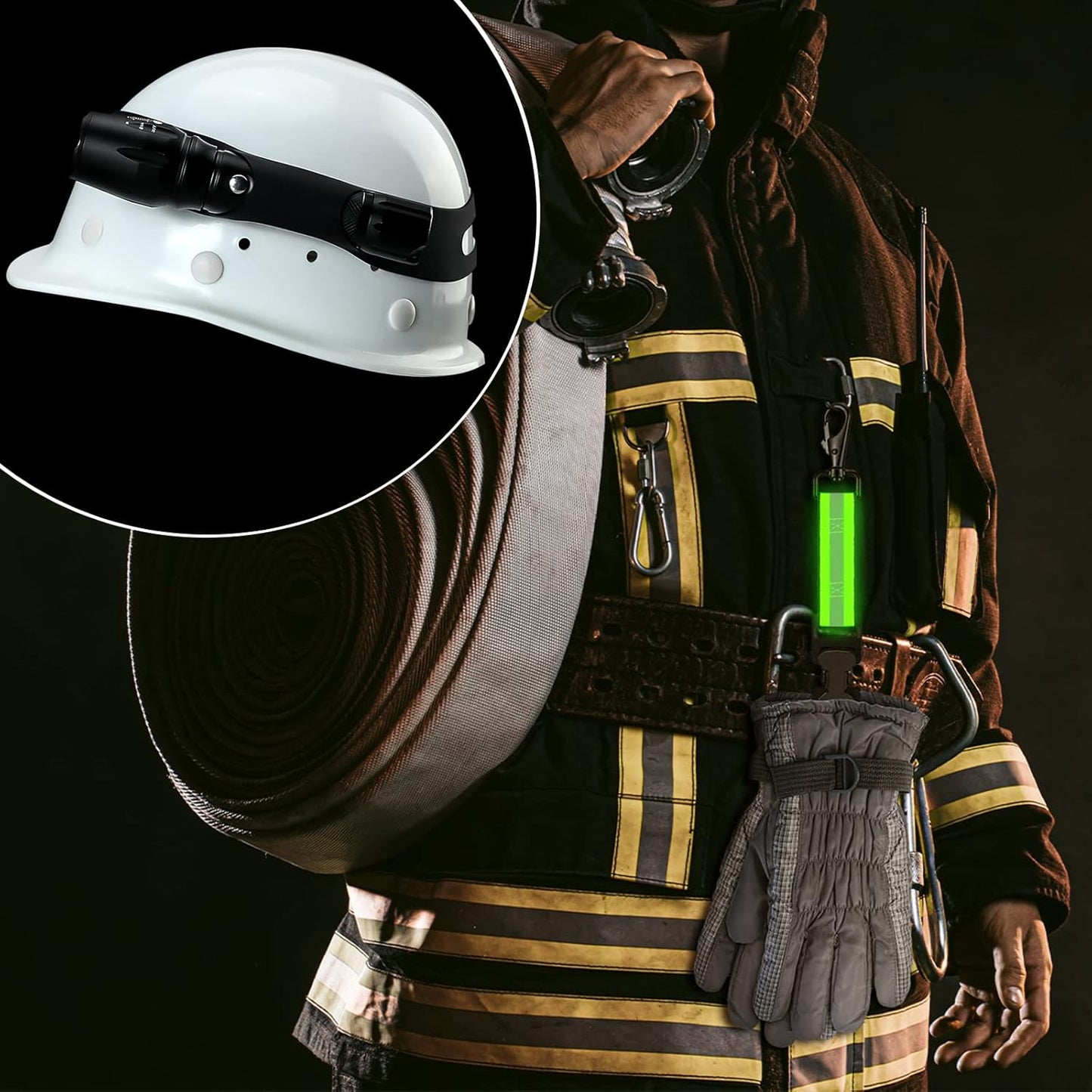 4 Pcs Firefighter Tools Include 2 Helmet Band Glove Strap Holder Fire Safety with Reflective Trim Accessories