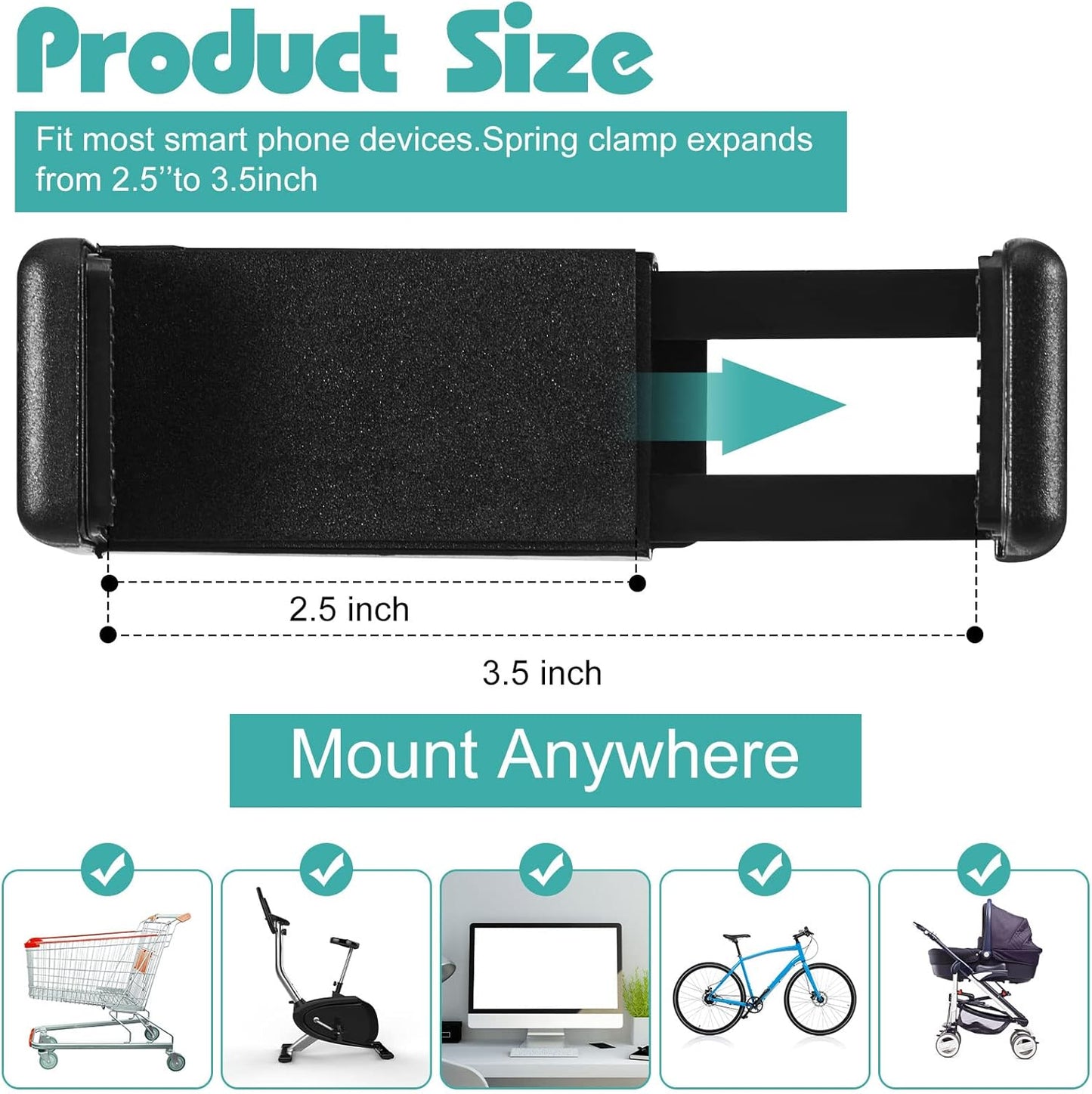 2 Pcs Stroller Phone Holder Portable Cell Stand Universal Accessories for Parent Baby Toddler Cellphone Clamp with Non Slip Silicone Arm Grip(Black,Novel) Black