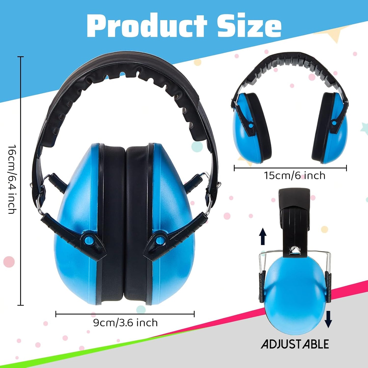 6 Pcs Noise Cancelling Headphones Kids Adult Ear Muffs Bulk, Protection 27db Reduction Hearing Earmuff(Novel Style,Green Pink Blue) Green Blue