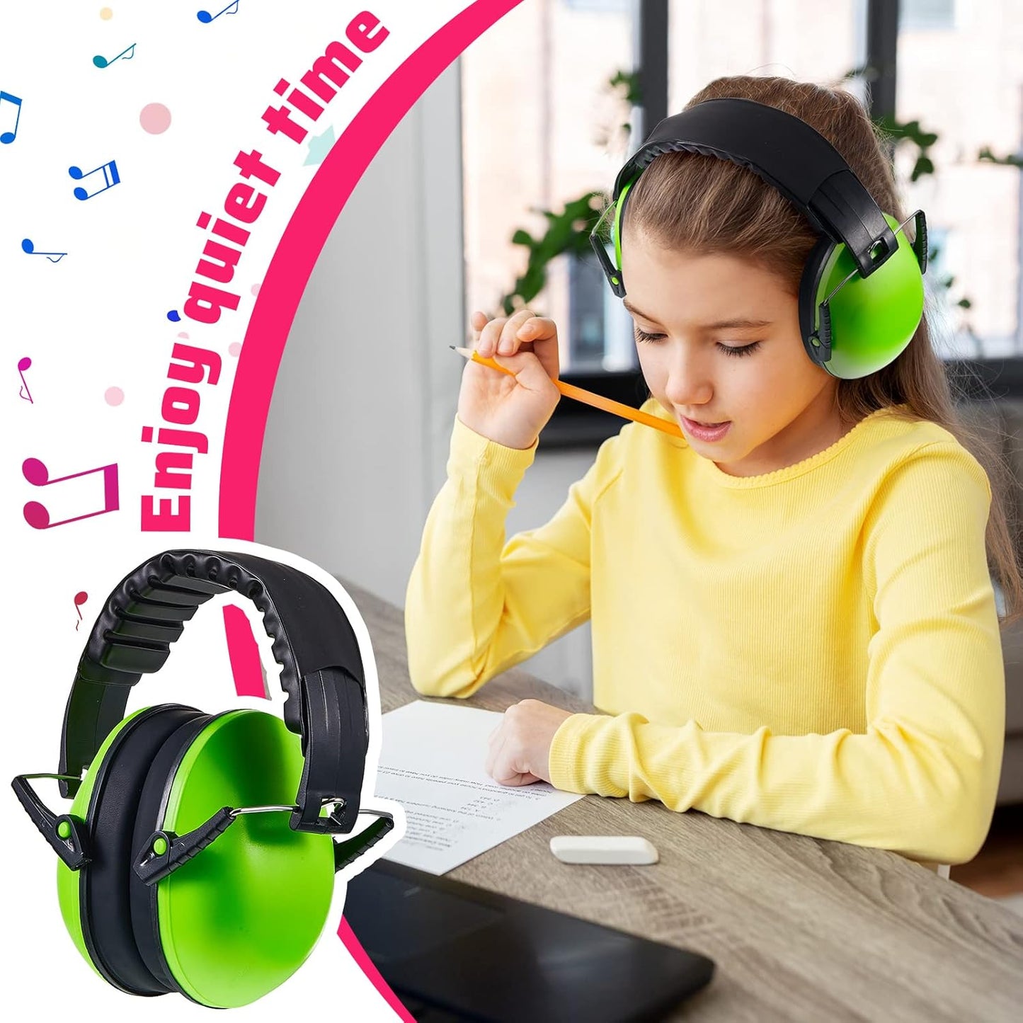 6 Pcs Noise Cancelling Headphones Kids Adult Ear Muffs Bulk, Protection 27db Reduction Hearing Earmuff(Novel Style,Green Pink Blue) Green Blue