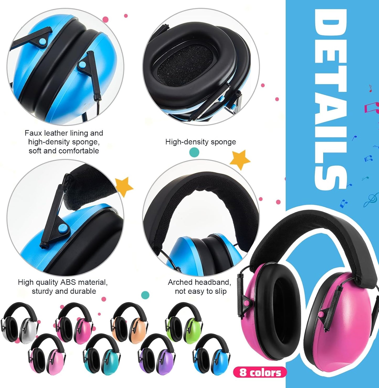 8 Pcs Kids Ear Protection Noise Cancelling Headphones Reduction Muffs 27dB Hearing (8 Colors) Colors