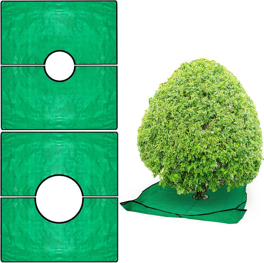 2 Set Landscape Pruning Tarp 78.7"x78.7" Waterproof Bush Trimming with Hole Shrub Catcher Four Corner Buckles for Leaf Collection Garden Tree Accessories