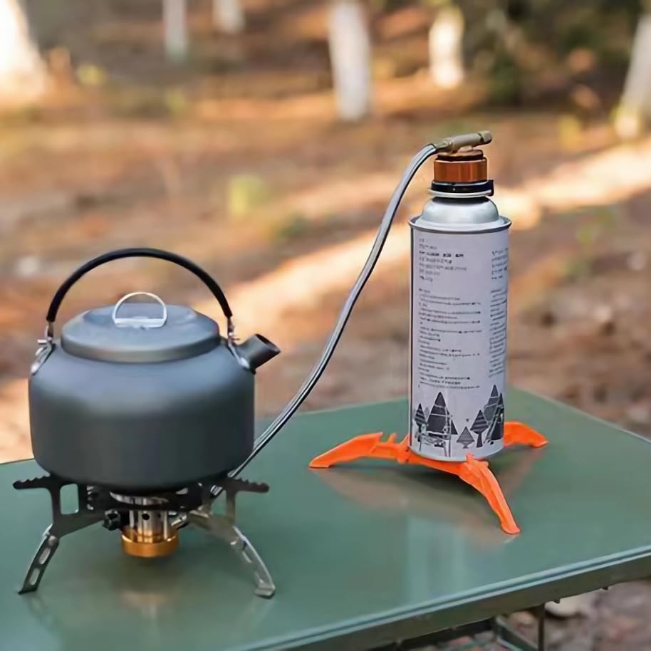 2Pcs Camping Stove Fuel Can Stabilizer, Mini Foldable Outdoor Hiking Cooking Gas Tank Bracket,Foldable Cartridge Canister Tripod (Oranger)