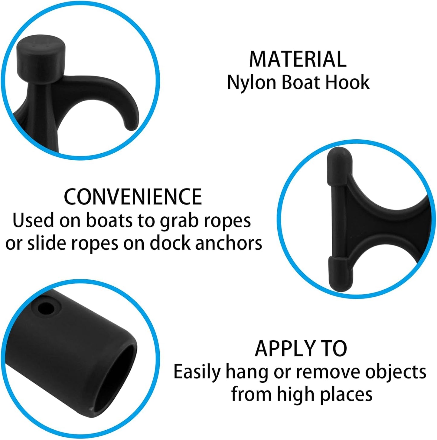 2Pcs Nylon Boat Hook Floating,Hook for Extension Pole,Unbreakable,Durable,Rust-Resistant Replacement Attachment End Mooring Yacht Kayak,Black