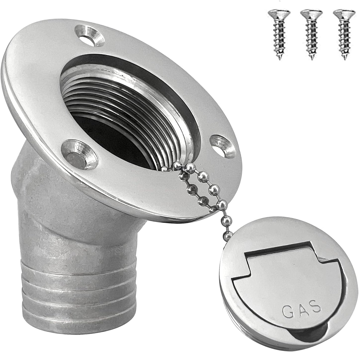 1-1/2"(38mm) Boat Gas Deck Fill/Filler with Keyless Cap Screws, Marine Mirror Polished 316 Stainless Steel Hardware Angled Neck for Yacht Caravan