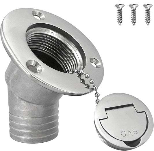1-1/2"(38mm) Boat Gas Deck Fill/Filler with Keyless Cap Screws, Marine Mirror Polished 316 Stainless Steel Hardware Angled Neck for Yacht Caravan