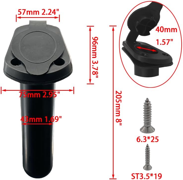 4pc Kayak Fishing Rod Holder - Plastic Flush Mount Boat Holders with Cap Cover for Canoe and Tackle Accessory
