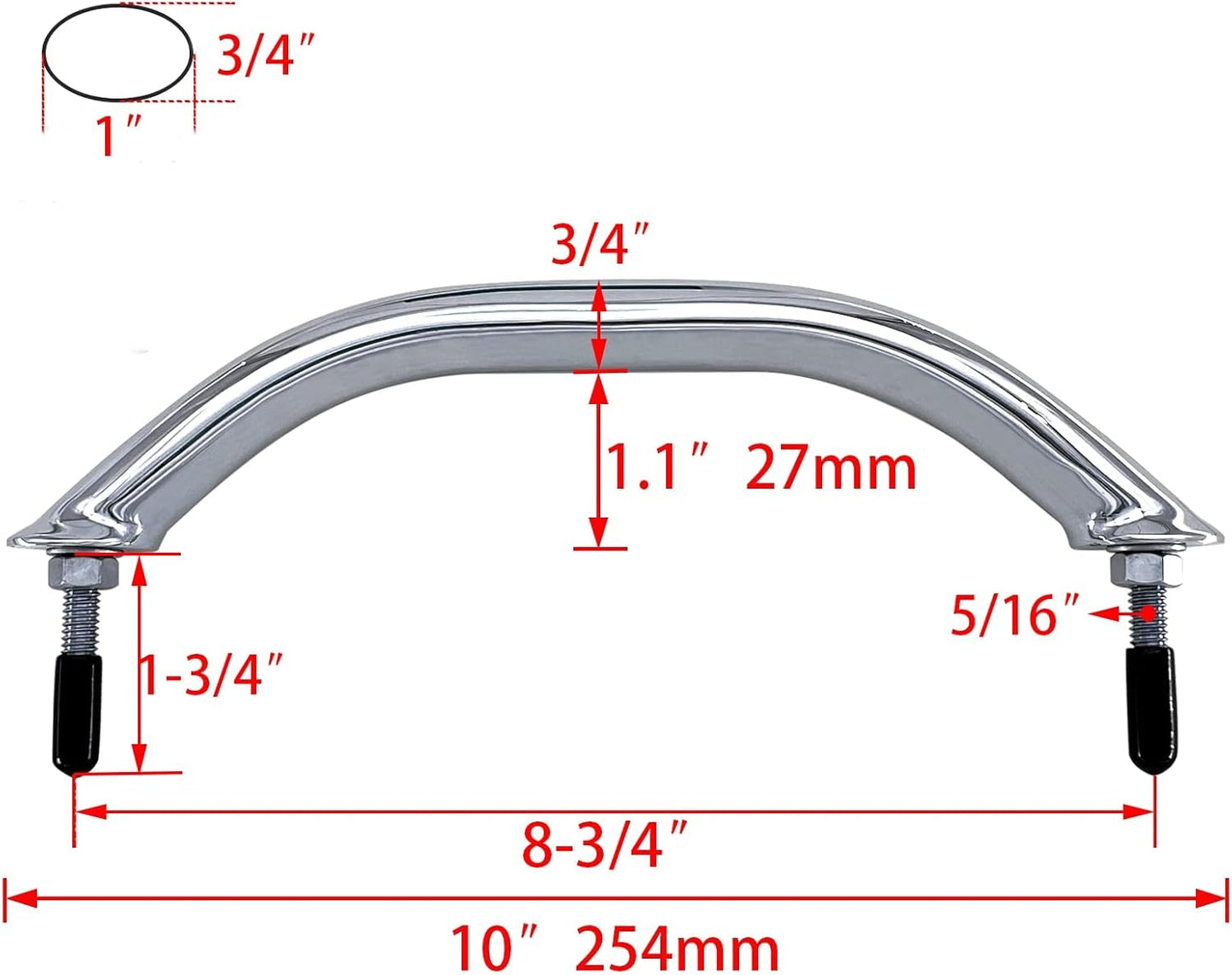 2PCS Boat 316 Stainless Steel 8-3/4'' Polished Grab Handle Oval Tube Bar Handrail for Marine Yacht RV