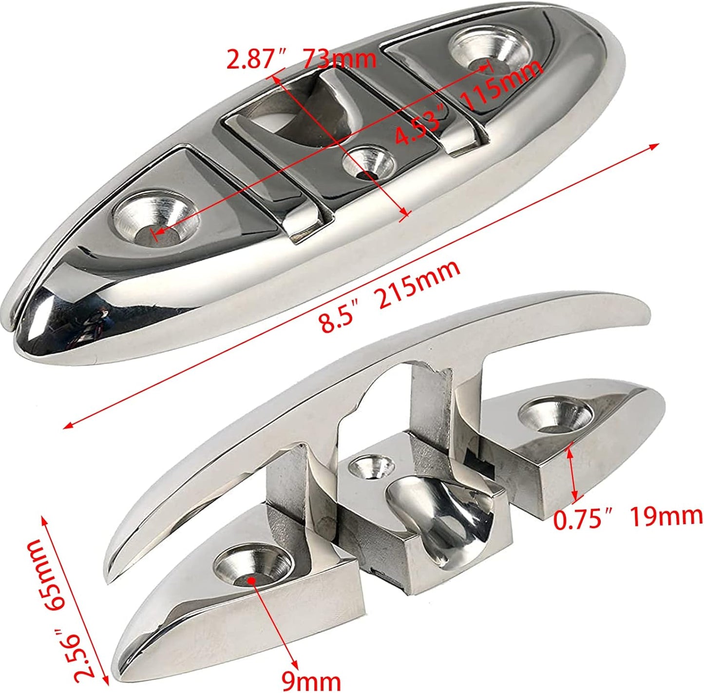 Boat Folding Cleat 8-1/2" Flip-up Heavy Dock Marine Grade 316 Stainless Steel