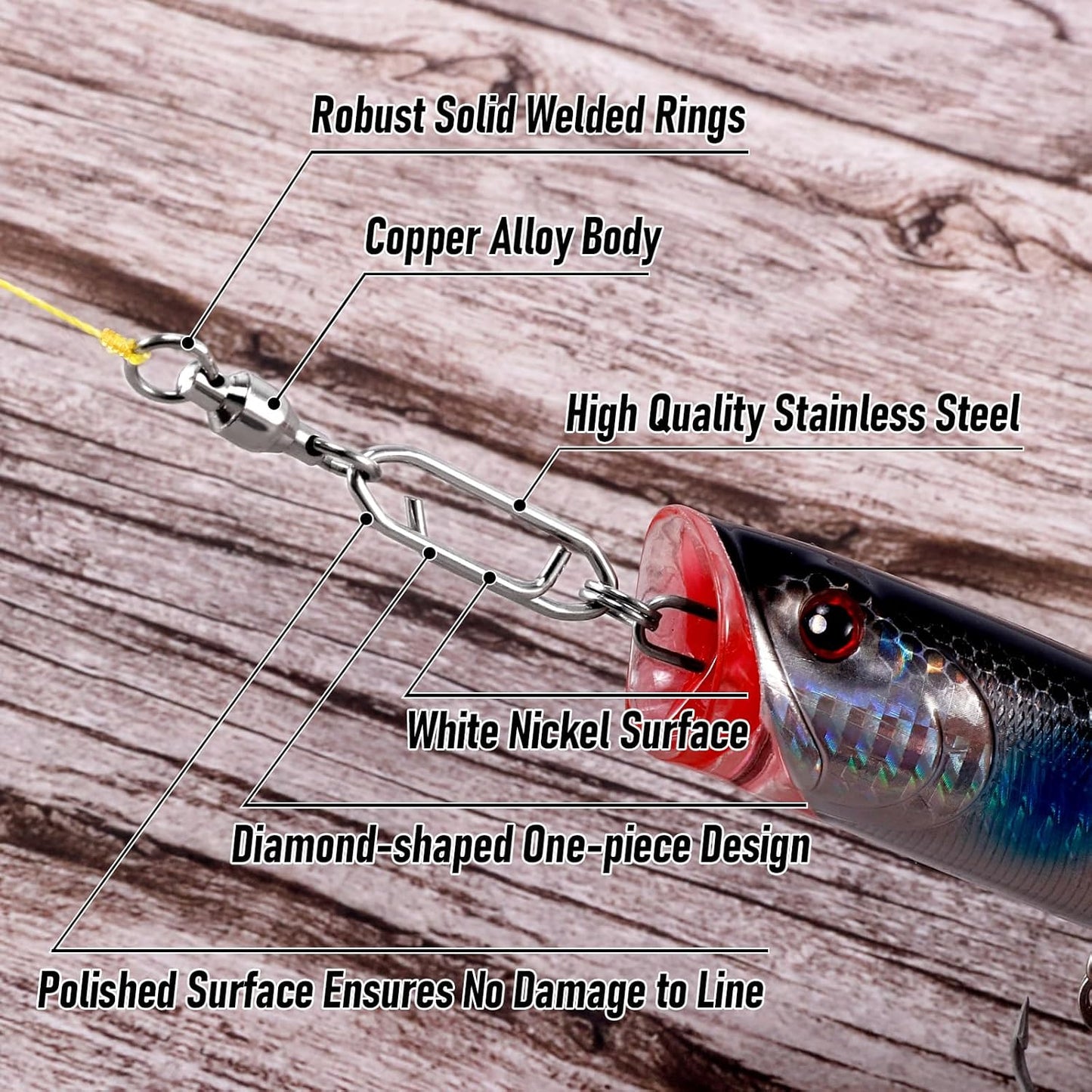 30-Pack Fishing Speed Clips Quick Change Snap Swivels, Ball Bearing Swivel Power Swivels Freshwater Saltwater Crankbait Popper Lures Snaps Connectors Tackle  Size 0+S (33LB) 30pcs