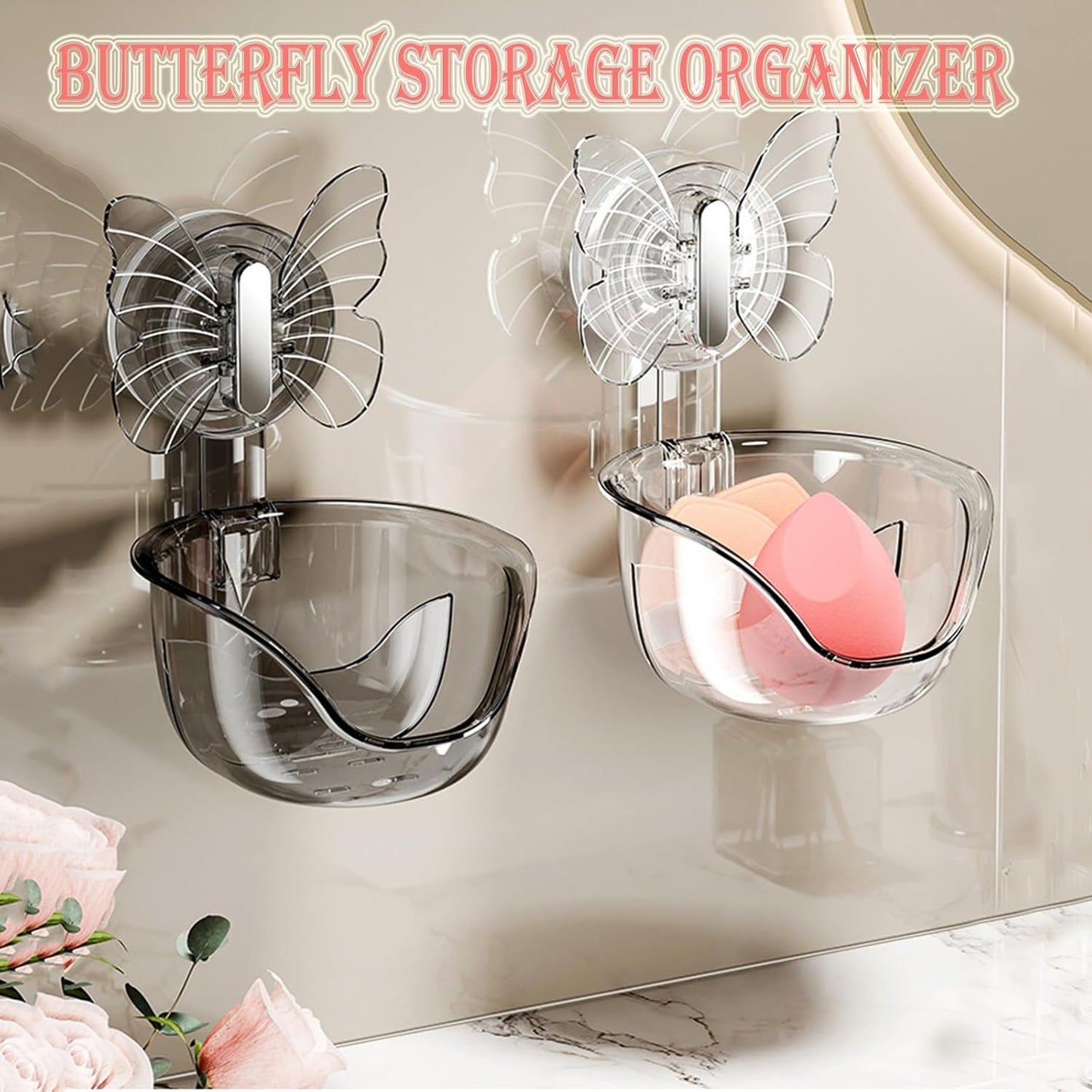 Suction Cup Organizer Storage Rack,Waterproof Shower for Dresser,Shower Set,Waterproof Basket Bathroom,Butterfly Clear