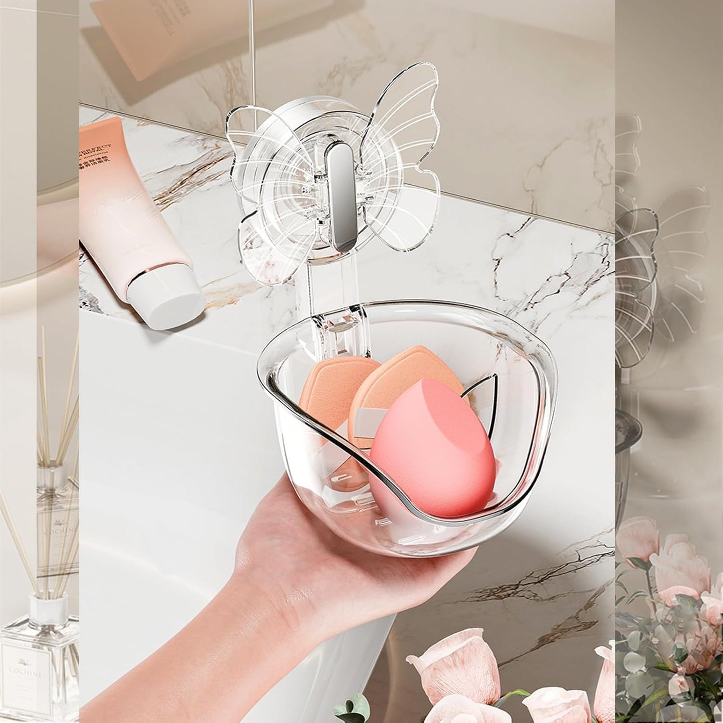 Suction Cup Organizer Storage Rack,Waterproof Shower for Dresser,Shower Set,Waterproof Basket Bathroom,Butterfly Clear