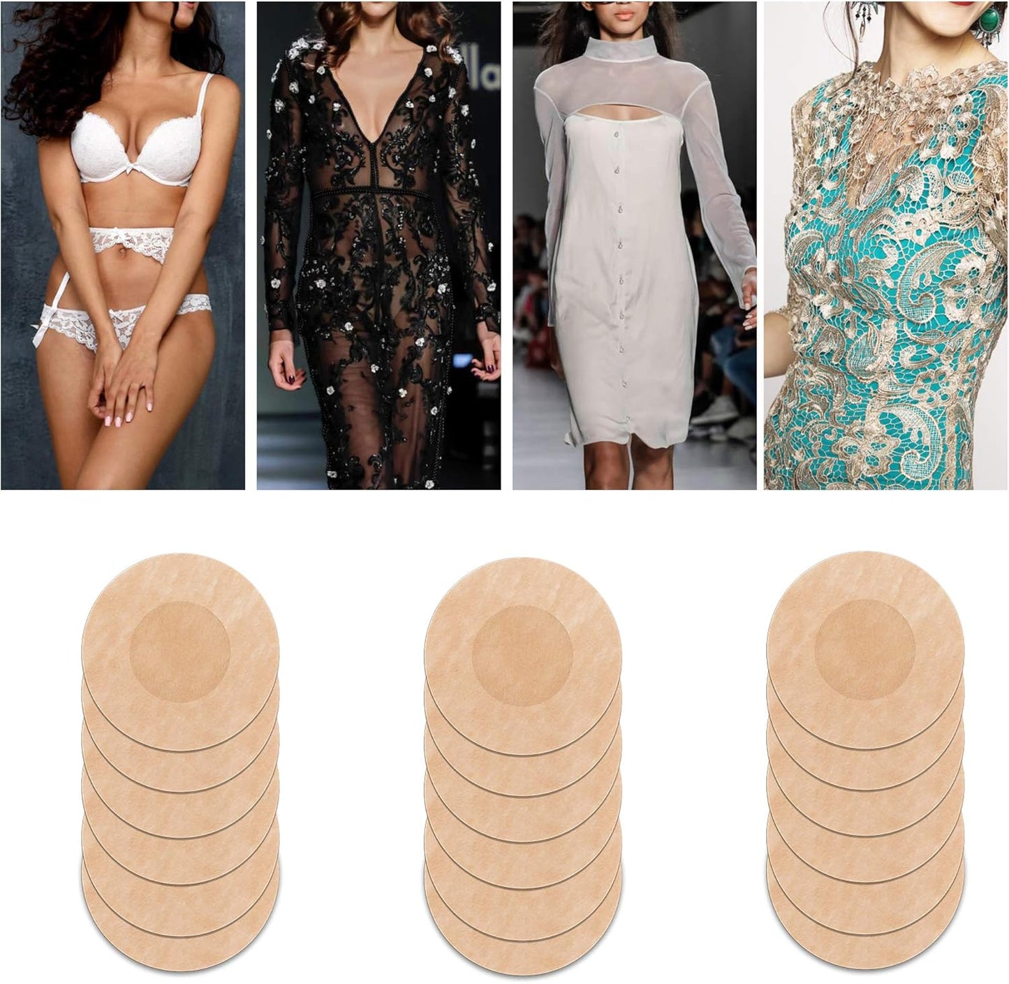 30 Pairs of Nipple Breast Covers Nipple Cover Disposable Breast Pasties Breast Pasties Adhesive Bra Disposable Invisible Seamless Adhesive Bras (Round)